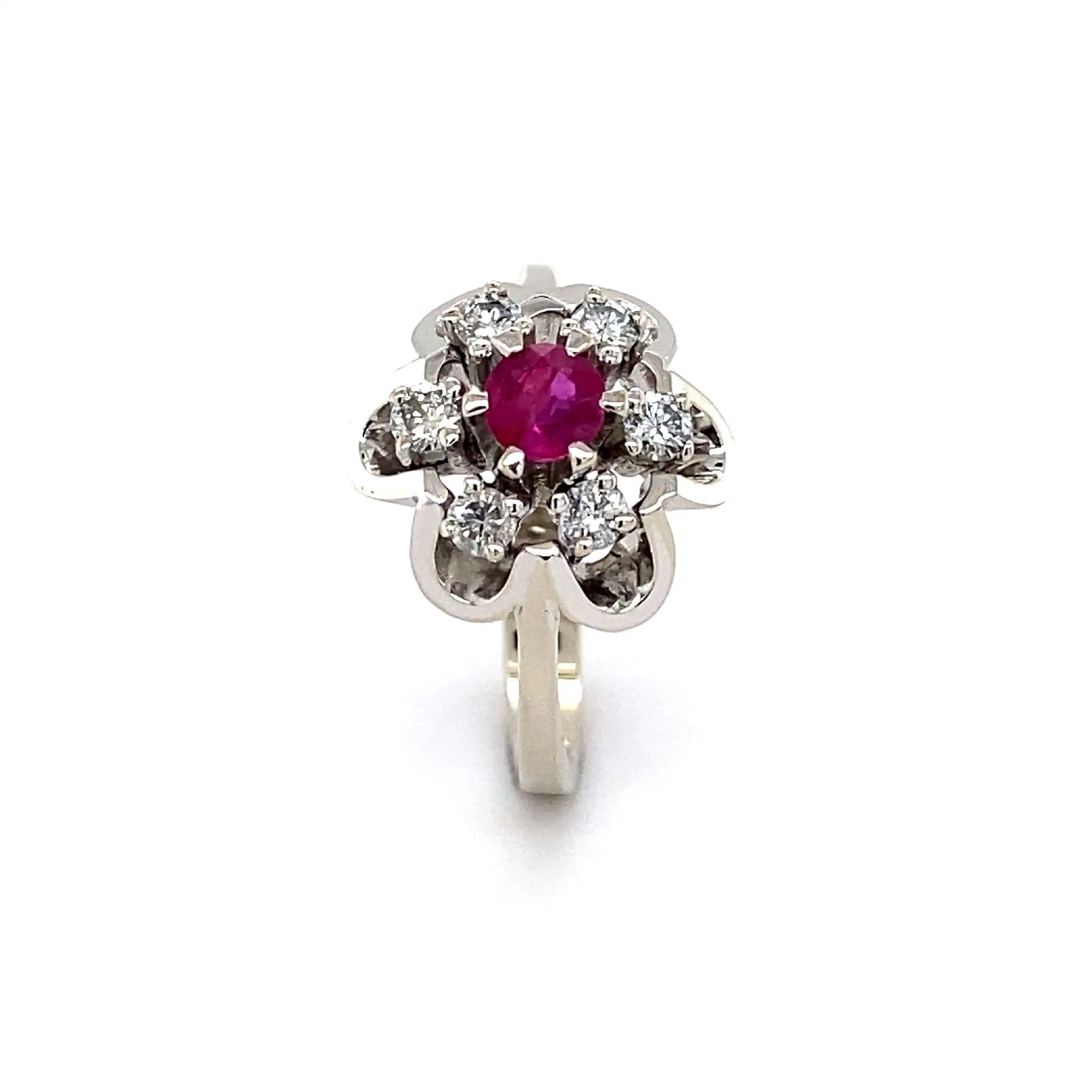 Ring Weißgold mit rotem Farbstein und Brillanten Ring Weißgold mit rotem Farbstein und Brillanten