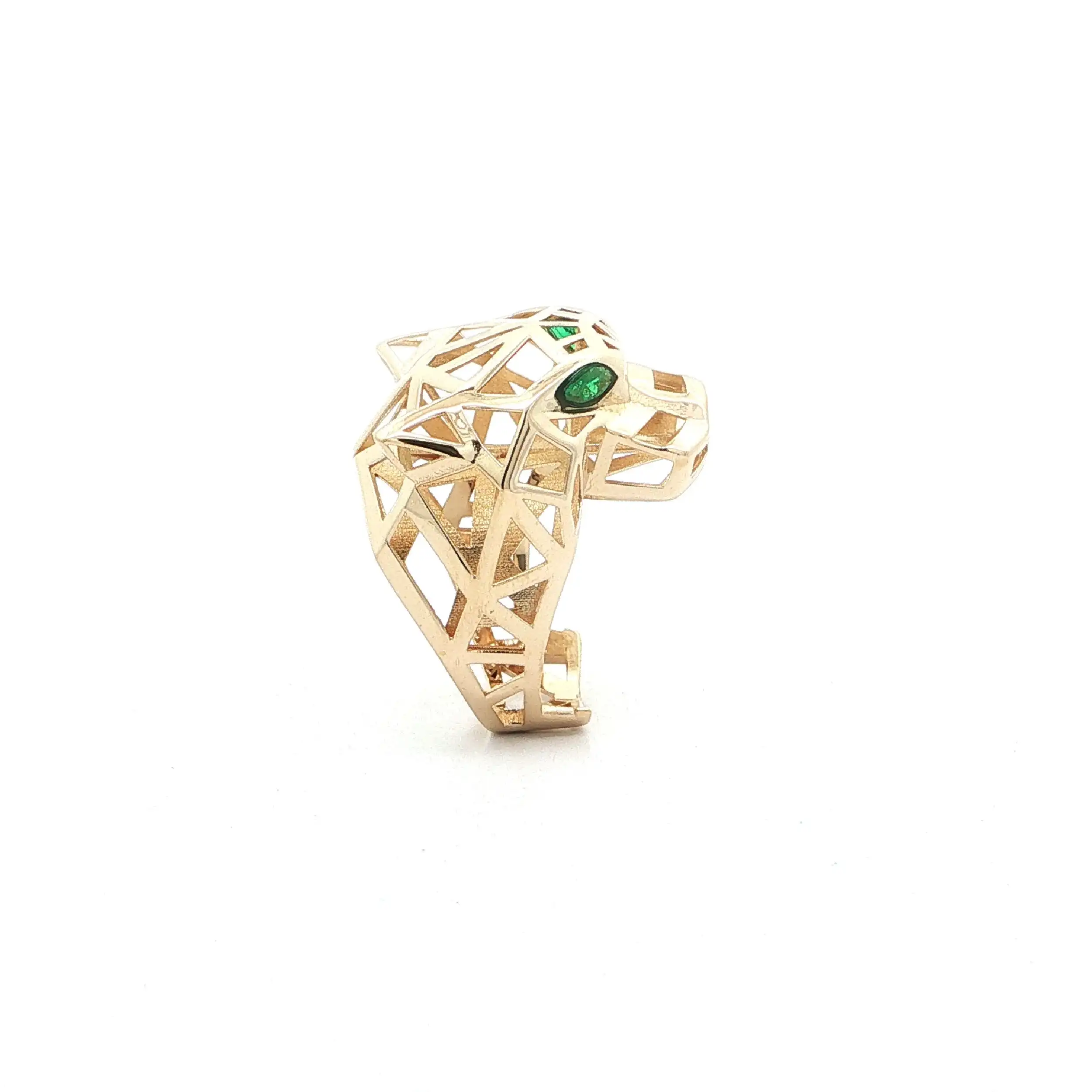 Ring Gelbgold Pantherkopf mit grünen Farbsteinen
