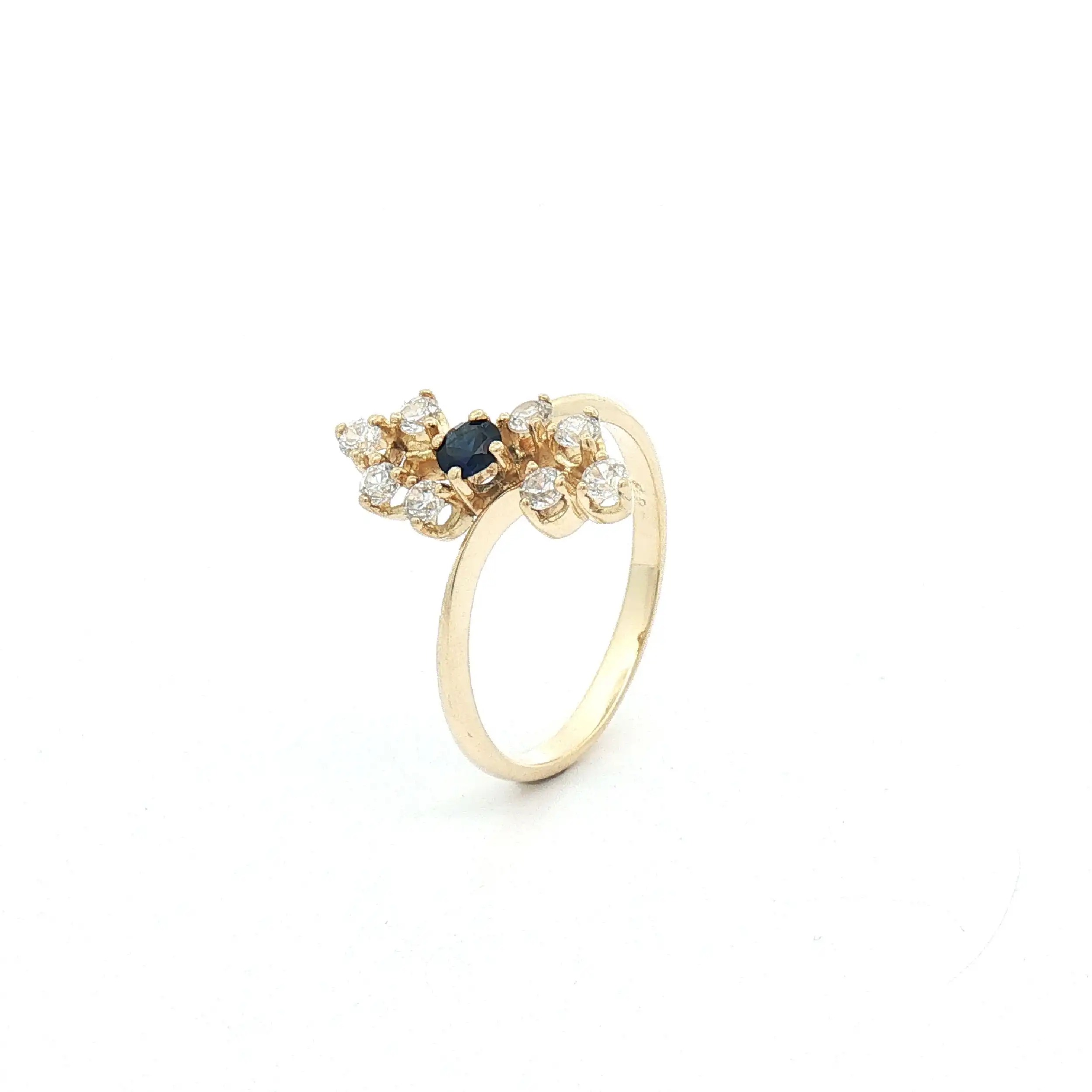 Ring Gelbgold mit blauem Farbstein und Zirkonia