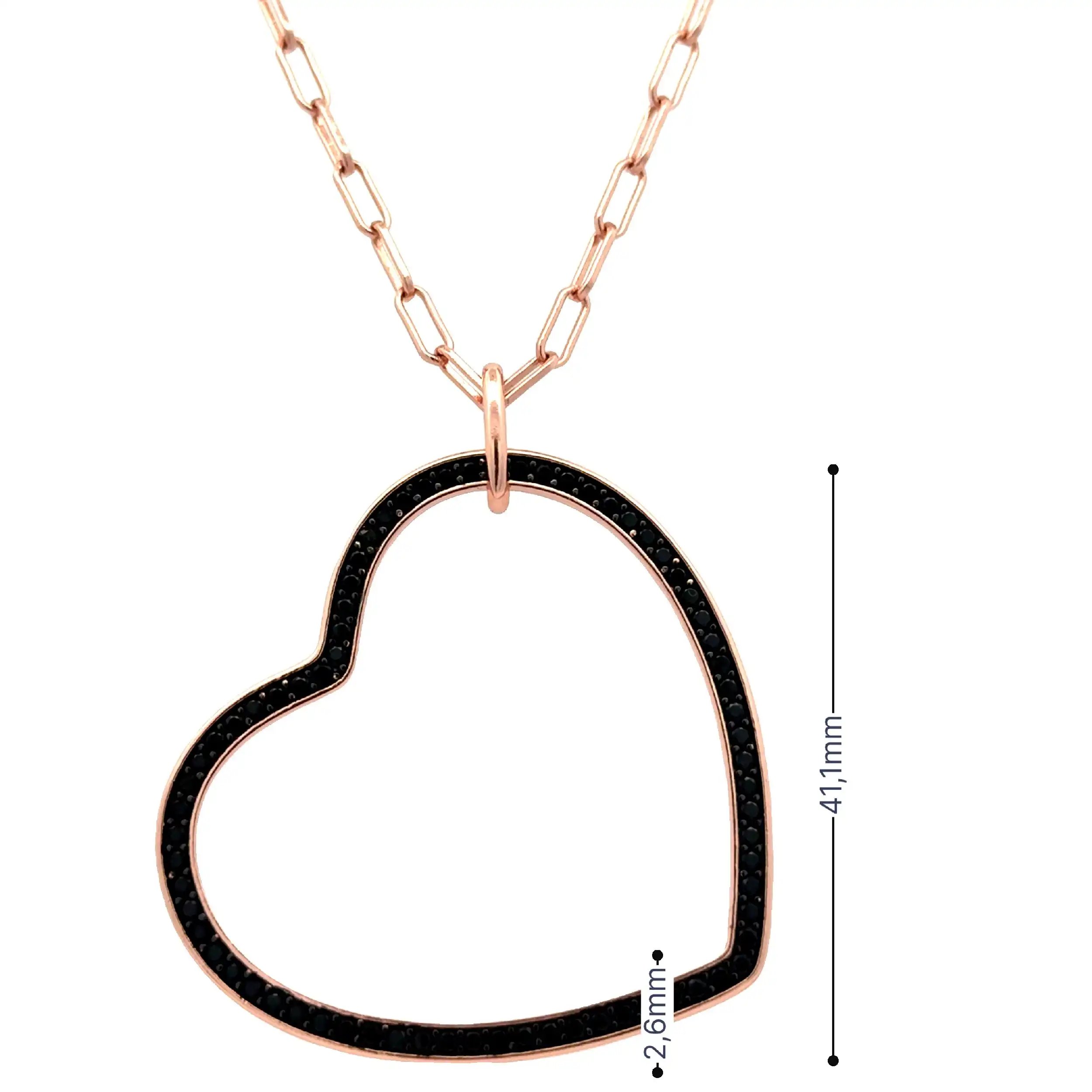 Collier Silber rose vergoldet mit Herzanhänger mit schwarzen Zirkonia