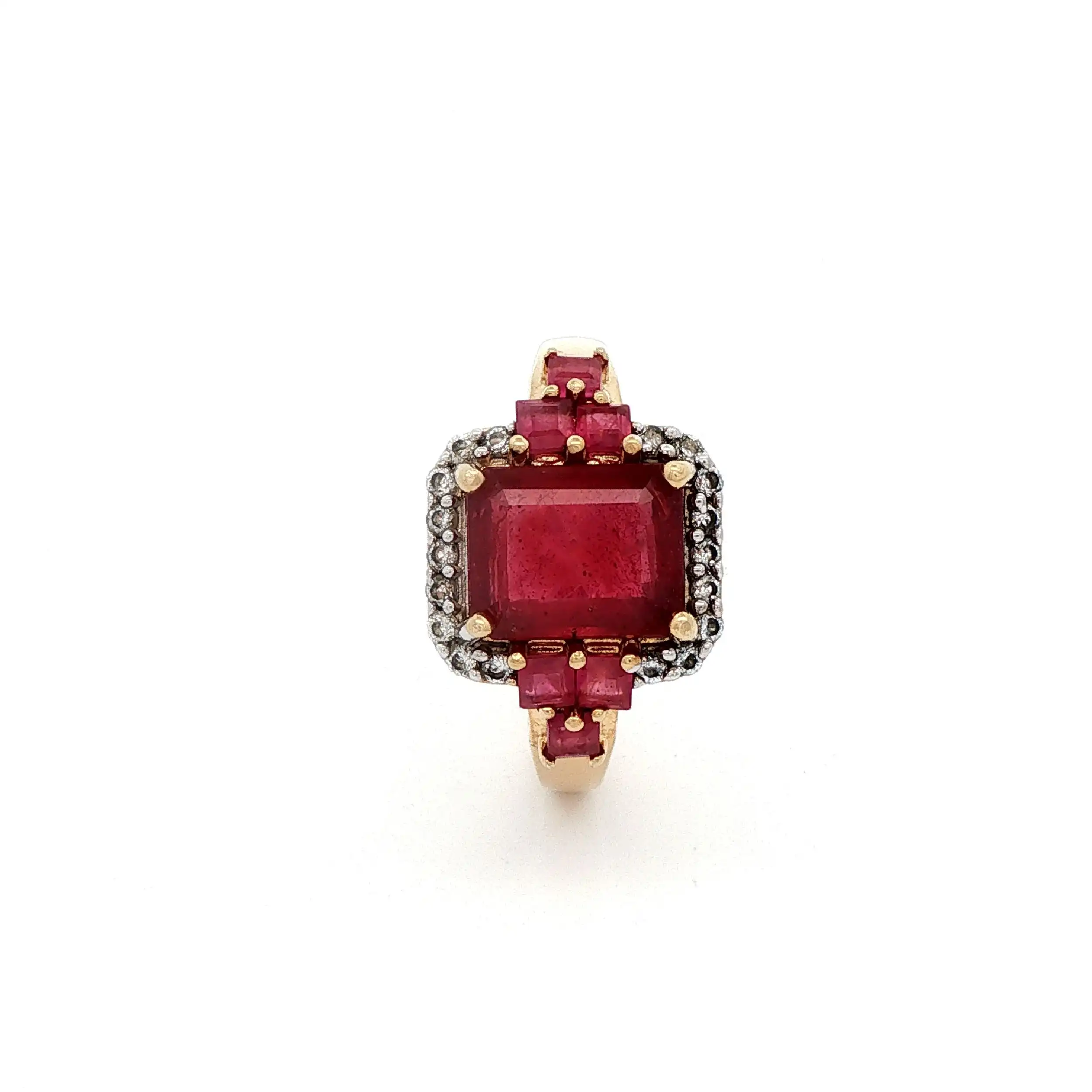 Ring Silber vergoldet mit roten Farbsteinen und Zirkonia