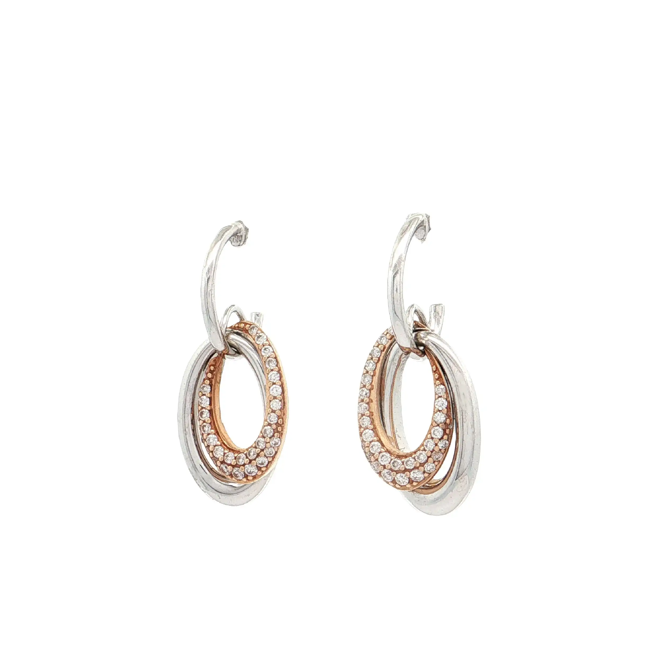 Ohrhänger Bicolor mit Brillanten, graviert mit 0,125ct pro Seite