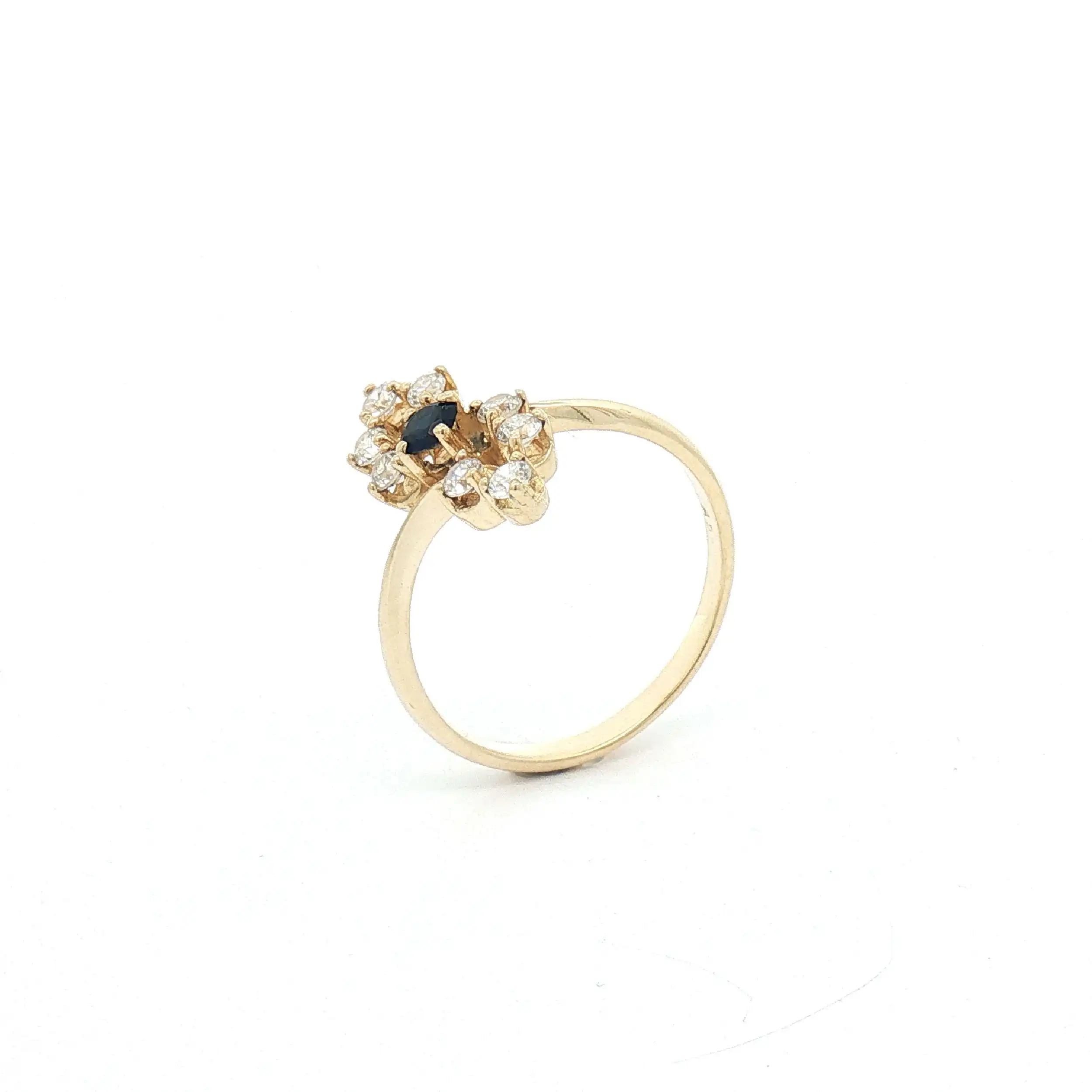 Ring Gelbgold mit blauem Farbstein und Zirkonia