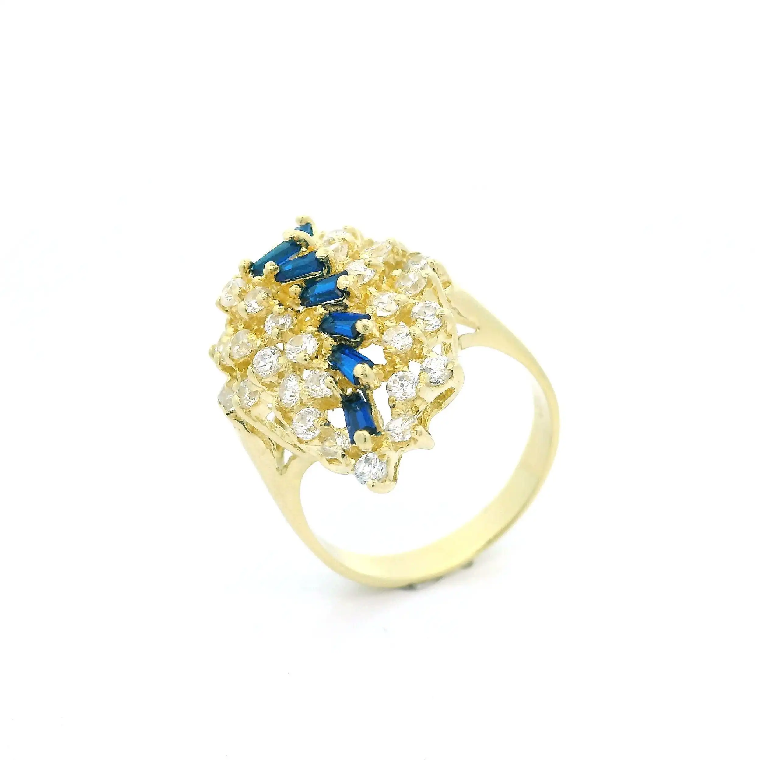 Ring Gelbgold mit blauen Farbsteinen und Zirkonia