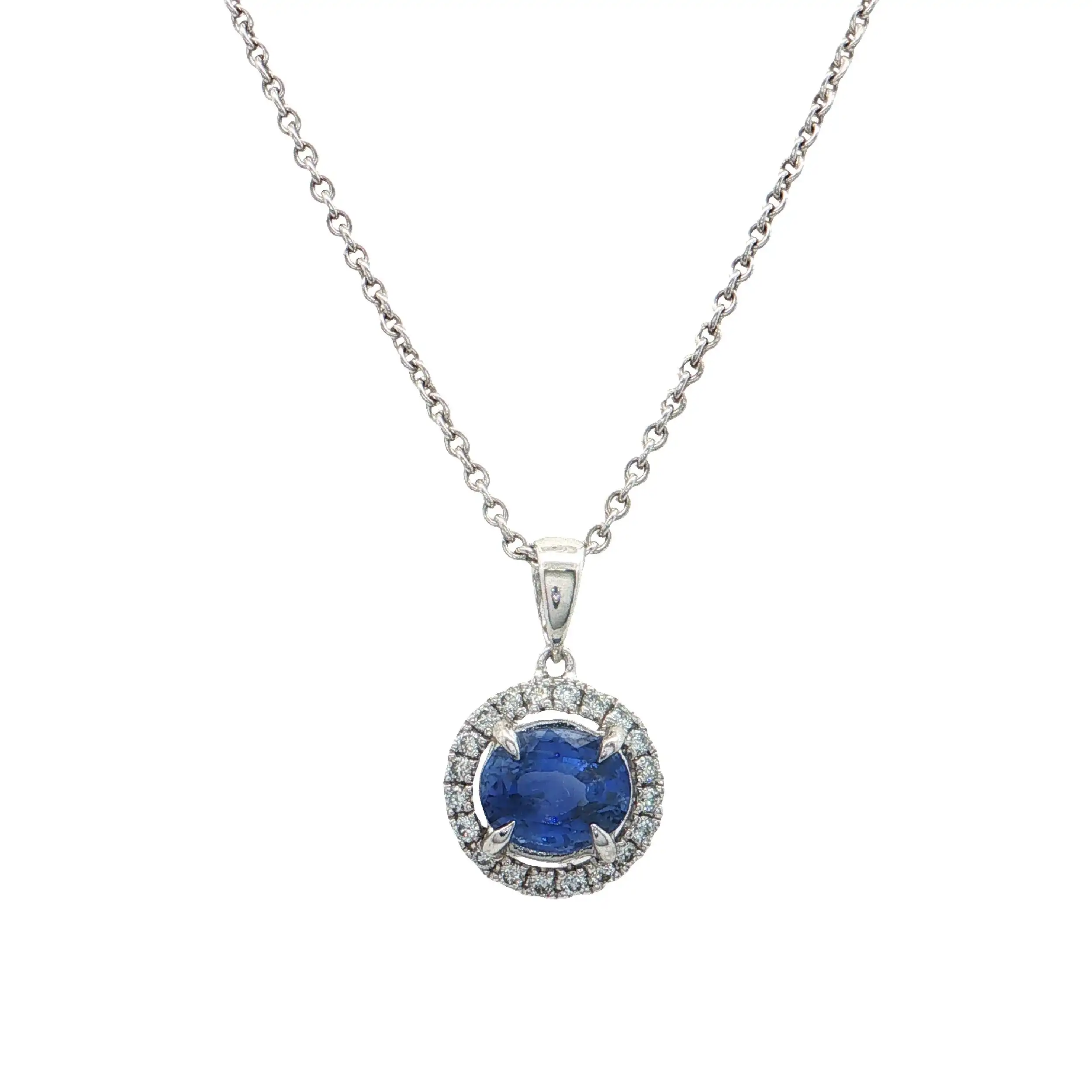 Kette Weißgold mit Anhänger mit Saphir und Brillanten Kette Weißgold mit Anhänger mit Saphir und Brillanten