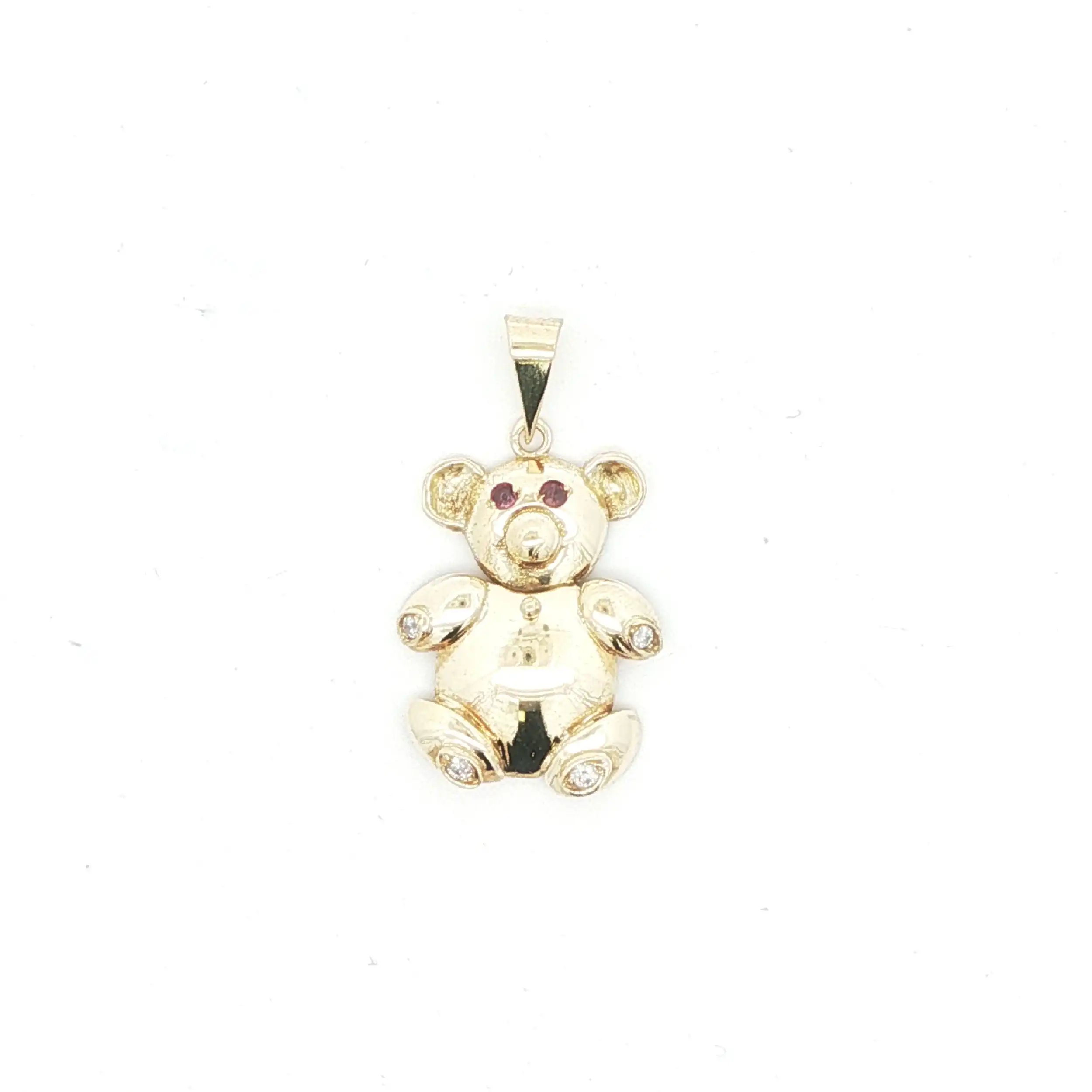 Anhänger Gelbgold Teddybär mit Zirkonia und roten Farbsteinen Anhänger Gelbgold Teddybär mit Zirkonia und roten Farbsteinen