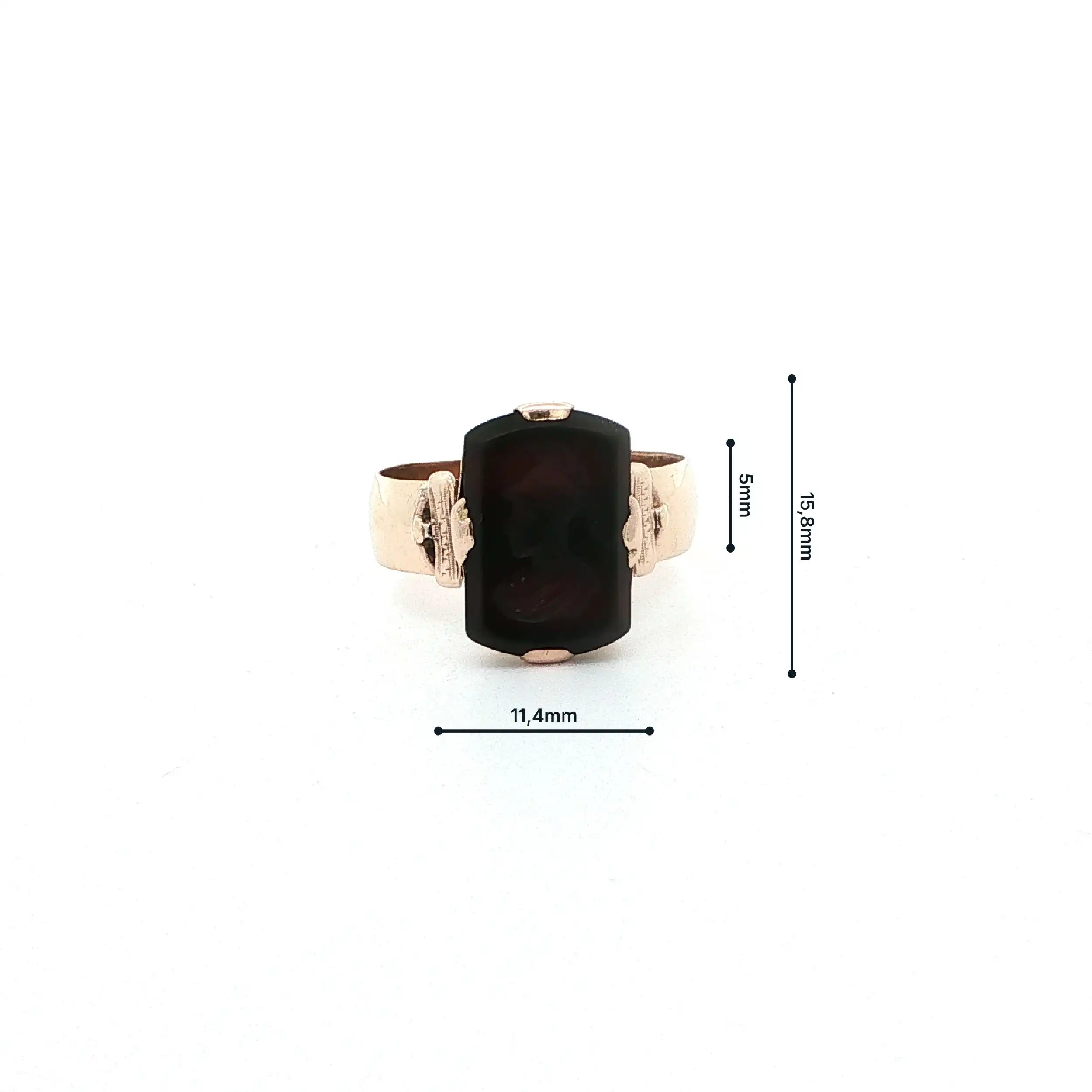 Ring Roségold mit Hämatit mit eingraviertem Krieger Ring Roségold mit Hämatit mit eingraviertem Krieger