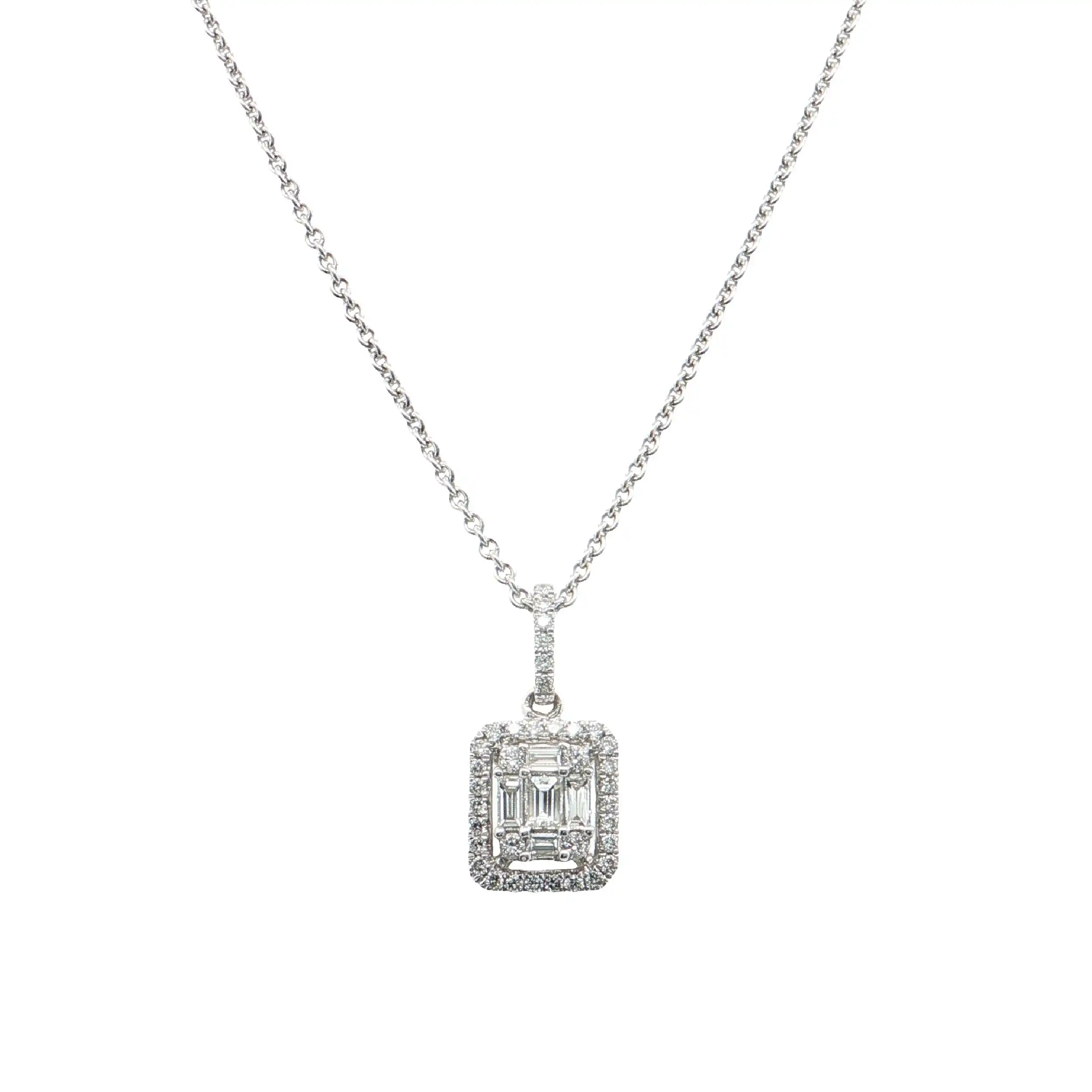 Collier Weißgold mit Anhänger und Baguette Diamanten Collier Weißgold mit Anhänger und Baguette Diamanten