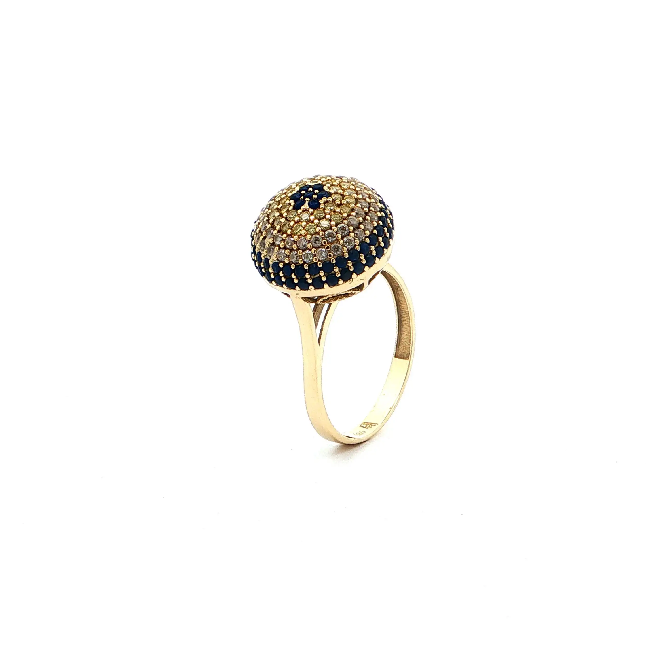 Ring Gelbgold mit blauen, gelben Farbsteinen & Zirkonia