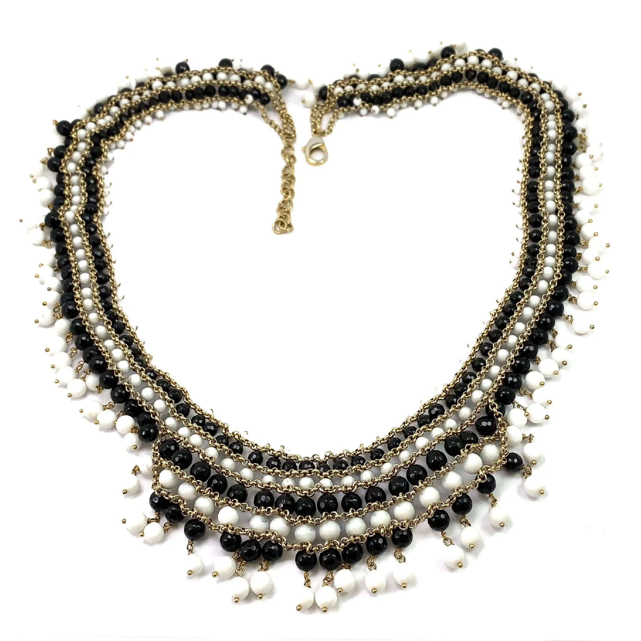 Collier Rosantica vergoldet mit schwarzen & weißen Perlen 