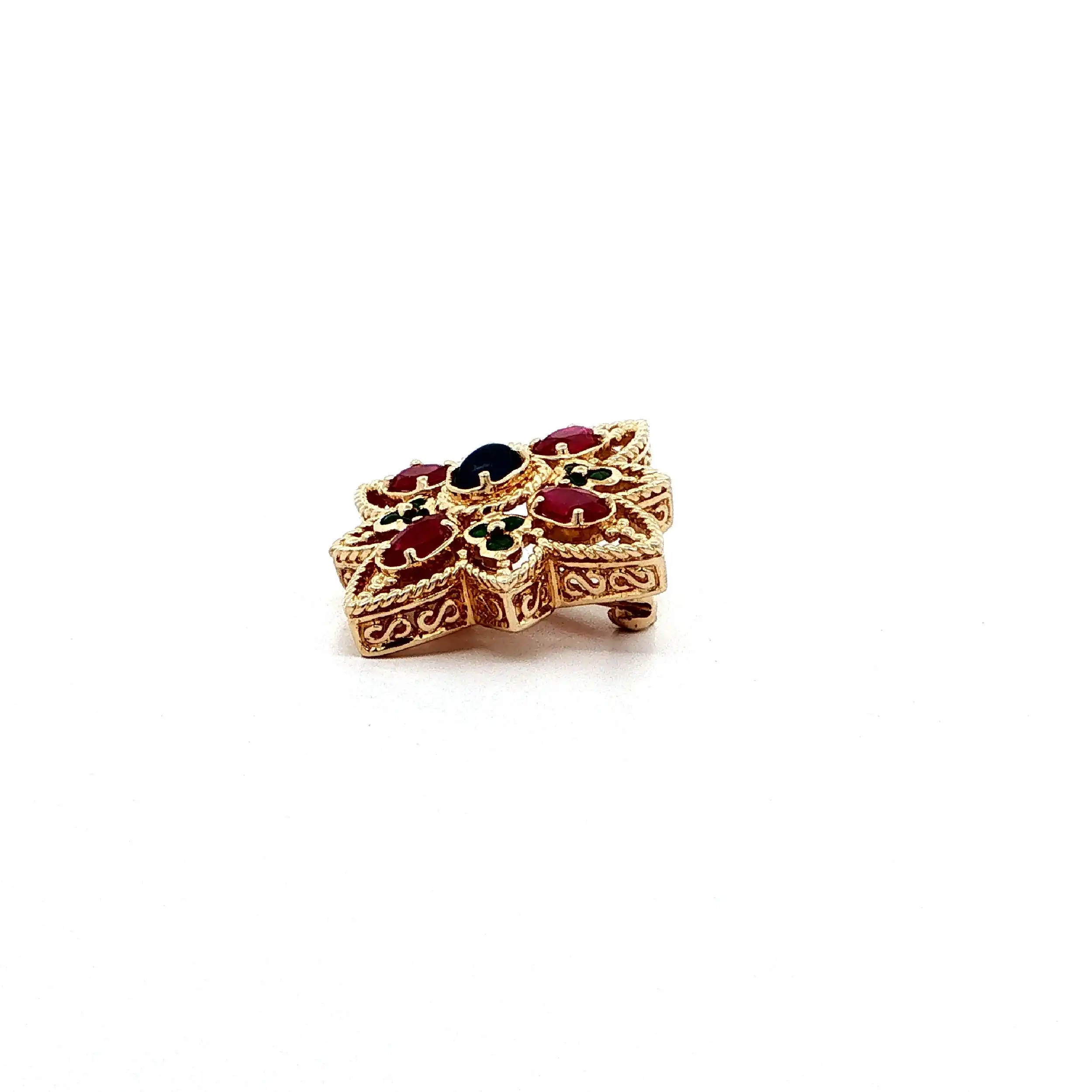 Brosche / Nadel Gelbgold mit Rubine, Smaragde & Saphir Cabochon Brosche / Nadel Gelbgold mit Rubine, Smaragde & Saphir Cabochon