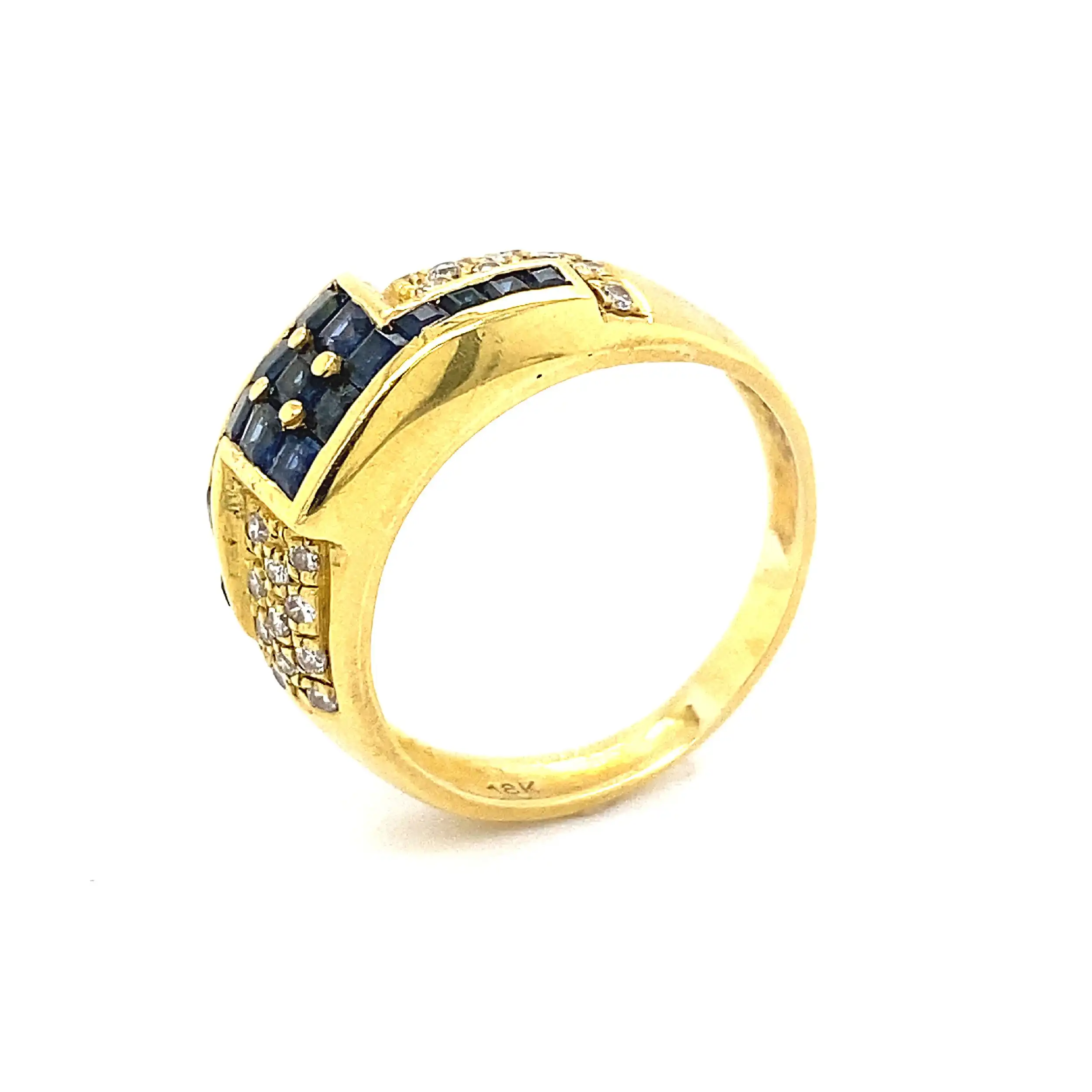 Ring Gelbgold mit Brillanten und blauen Farbsteinen