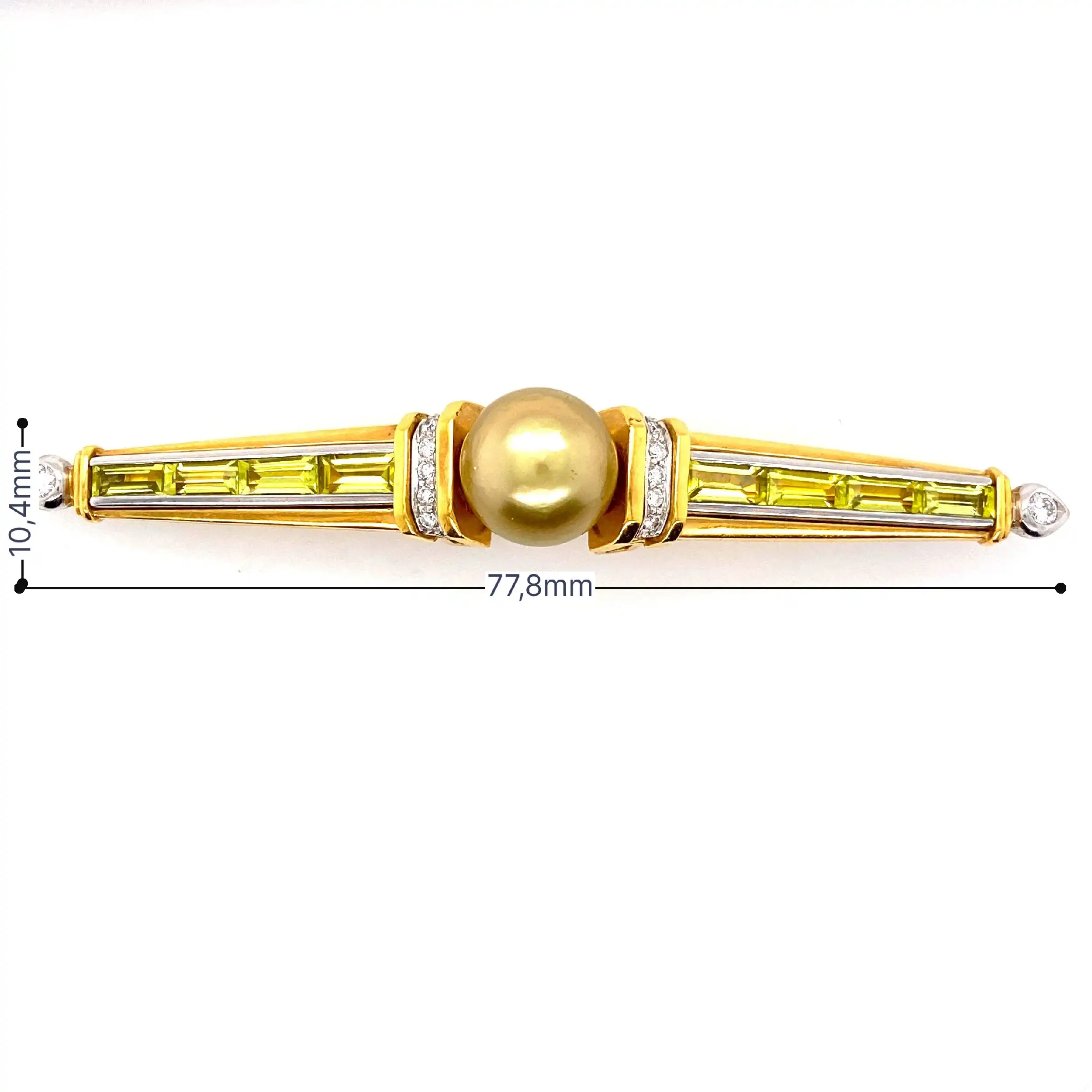 Brosche Gelbgold mit Perle, Peridot und Brillant Brosche Gelbgold mit Perle, Peridot und Brillant