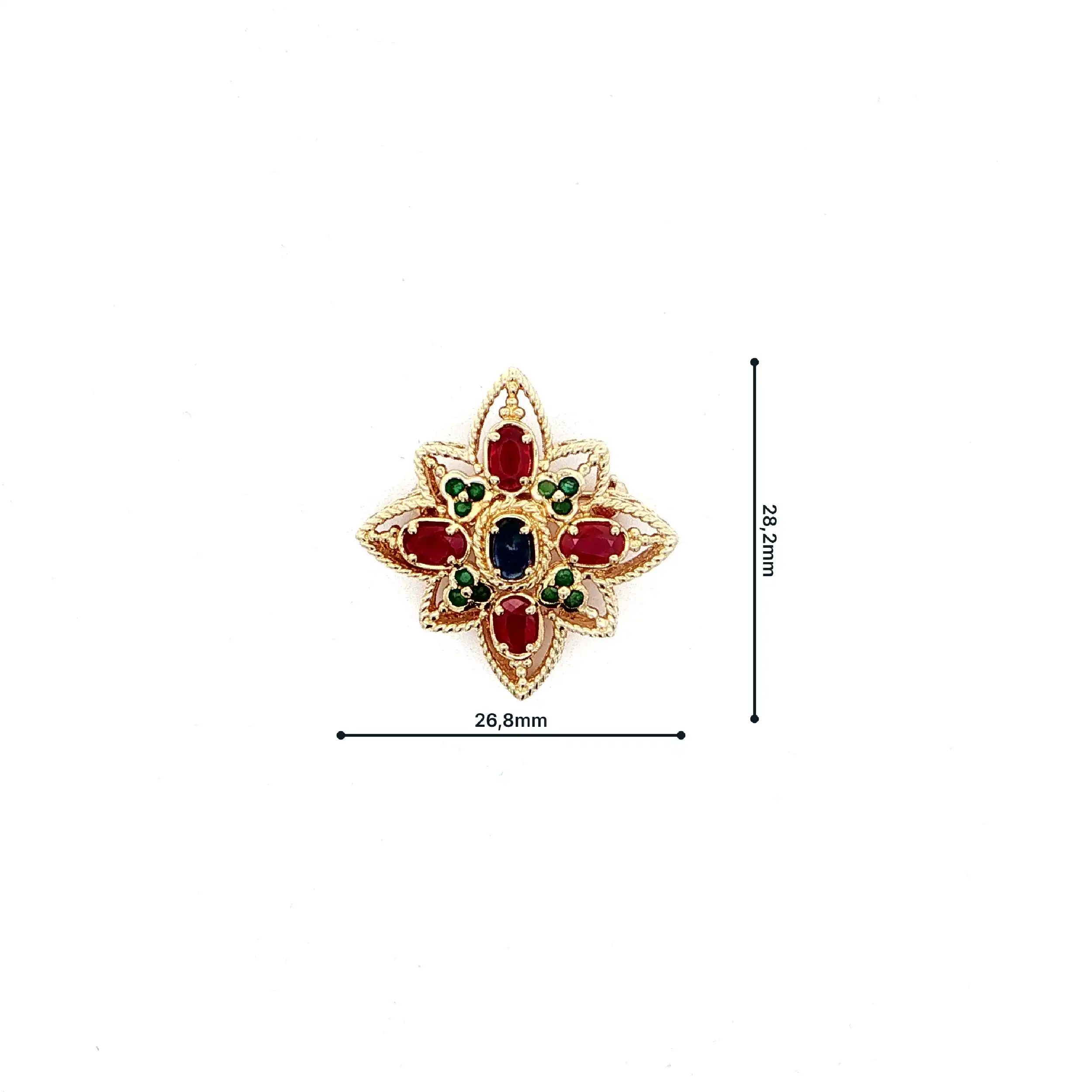 Brosche / Nadel Gelbgold mit Rubine, Smaragde & Saphir Cabochon Brosche / Nadel Gelbgold mit Rubine, Smaragde & Saphir Cabochon