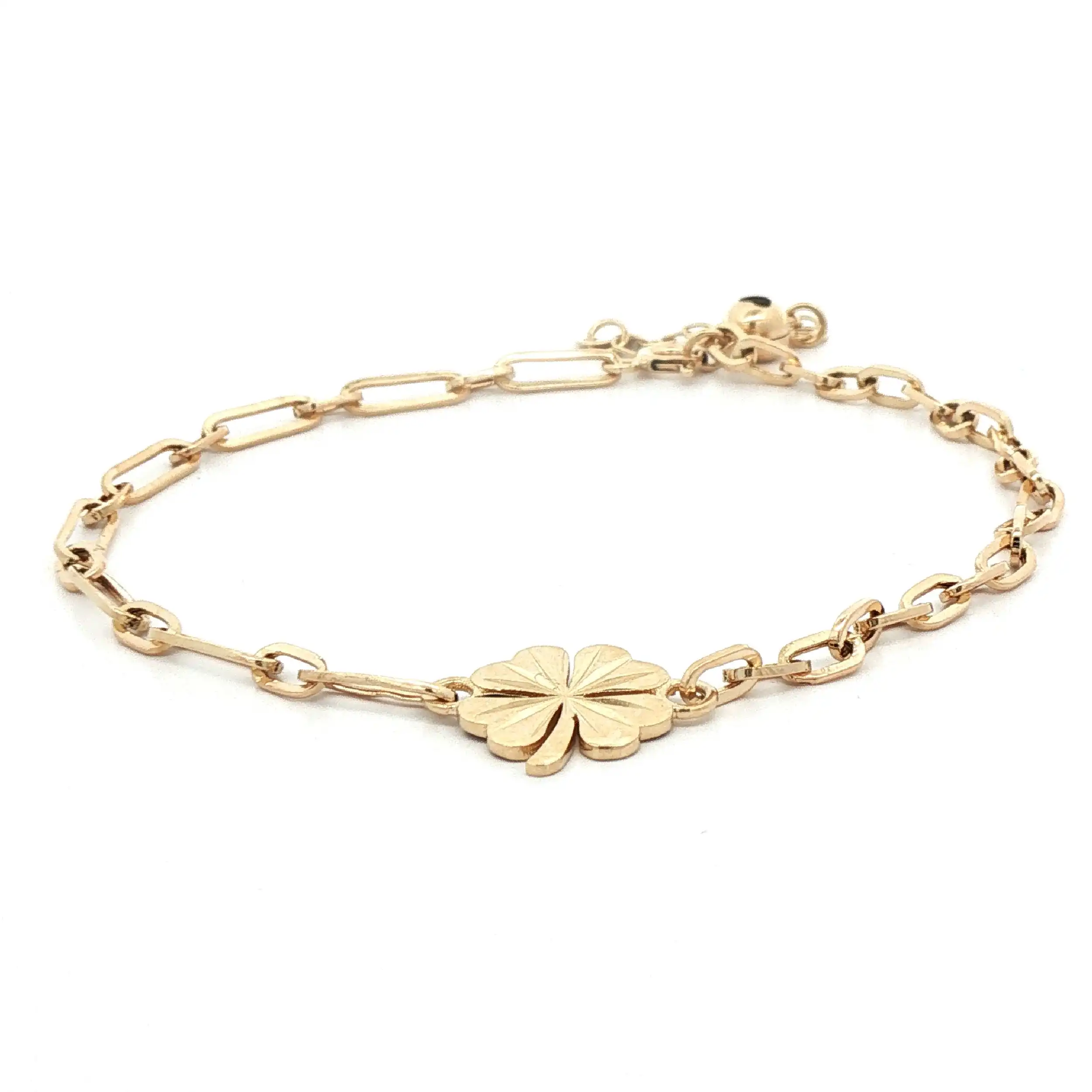Ankerarmband Gelbgold mit Glücksklee und Zirkonia