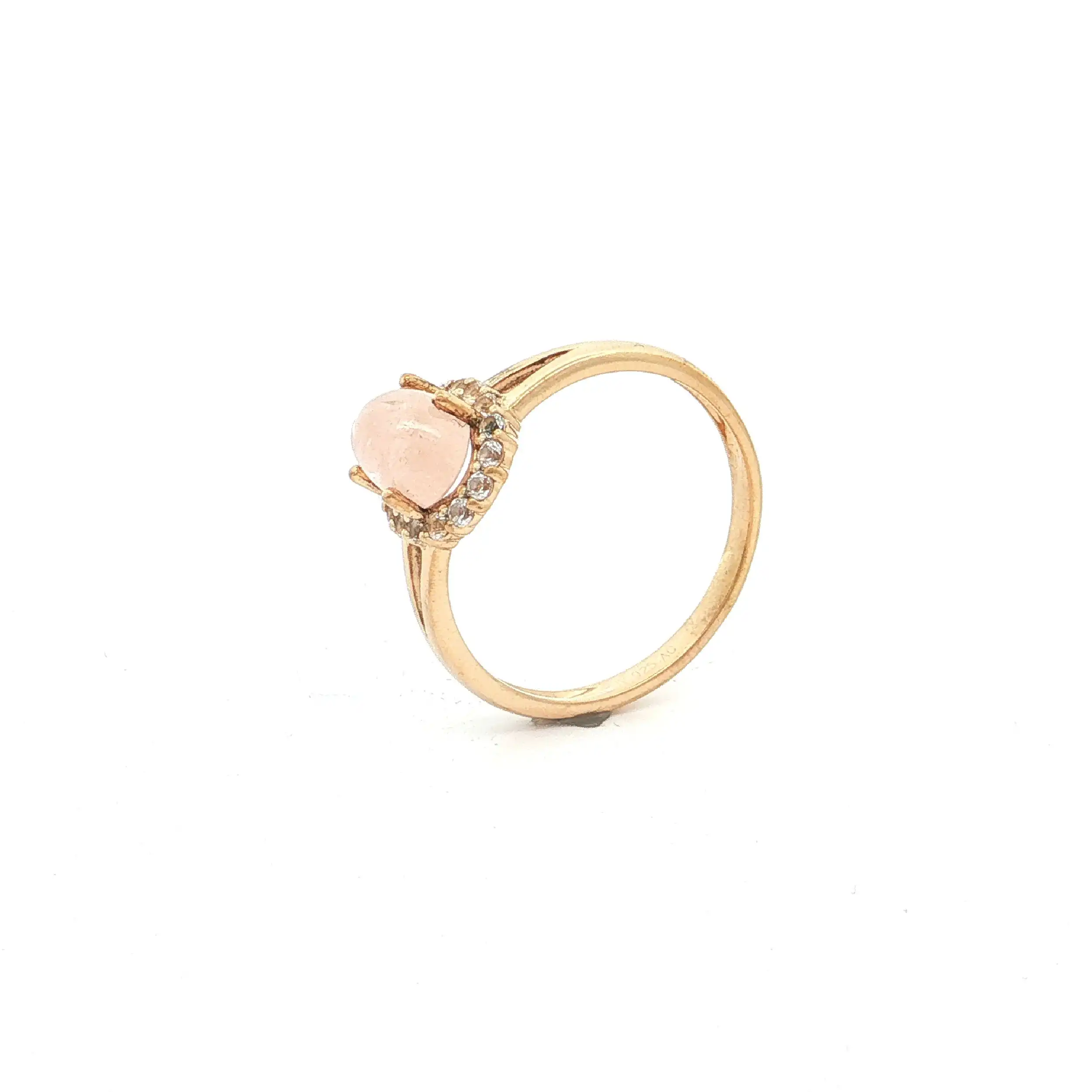 Ring Silber vergoldet mit Rosenquarz Cabochon und Zirkonia
