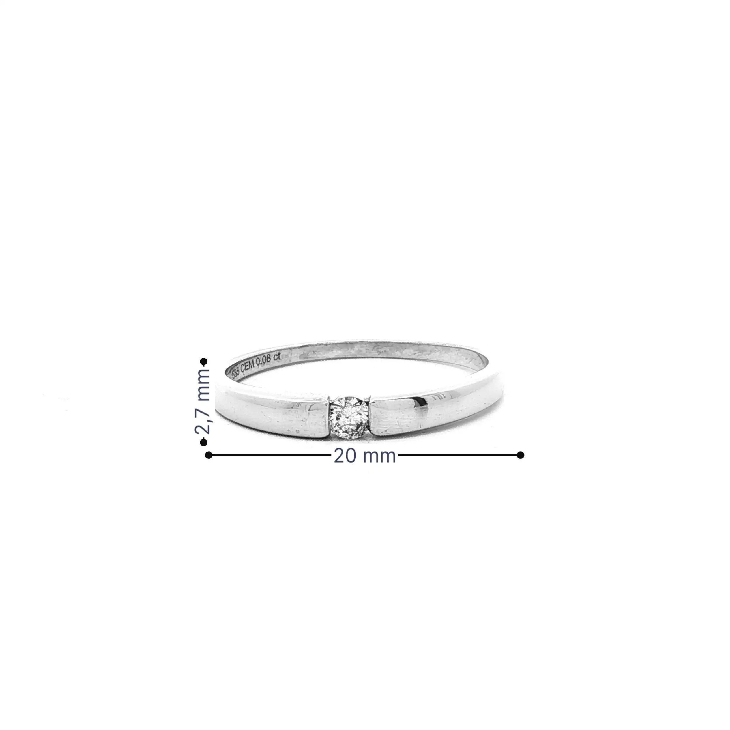 Ring Weißgold mit Brillant Solitär, graviert mit 0,08ct