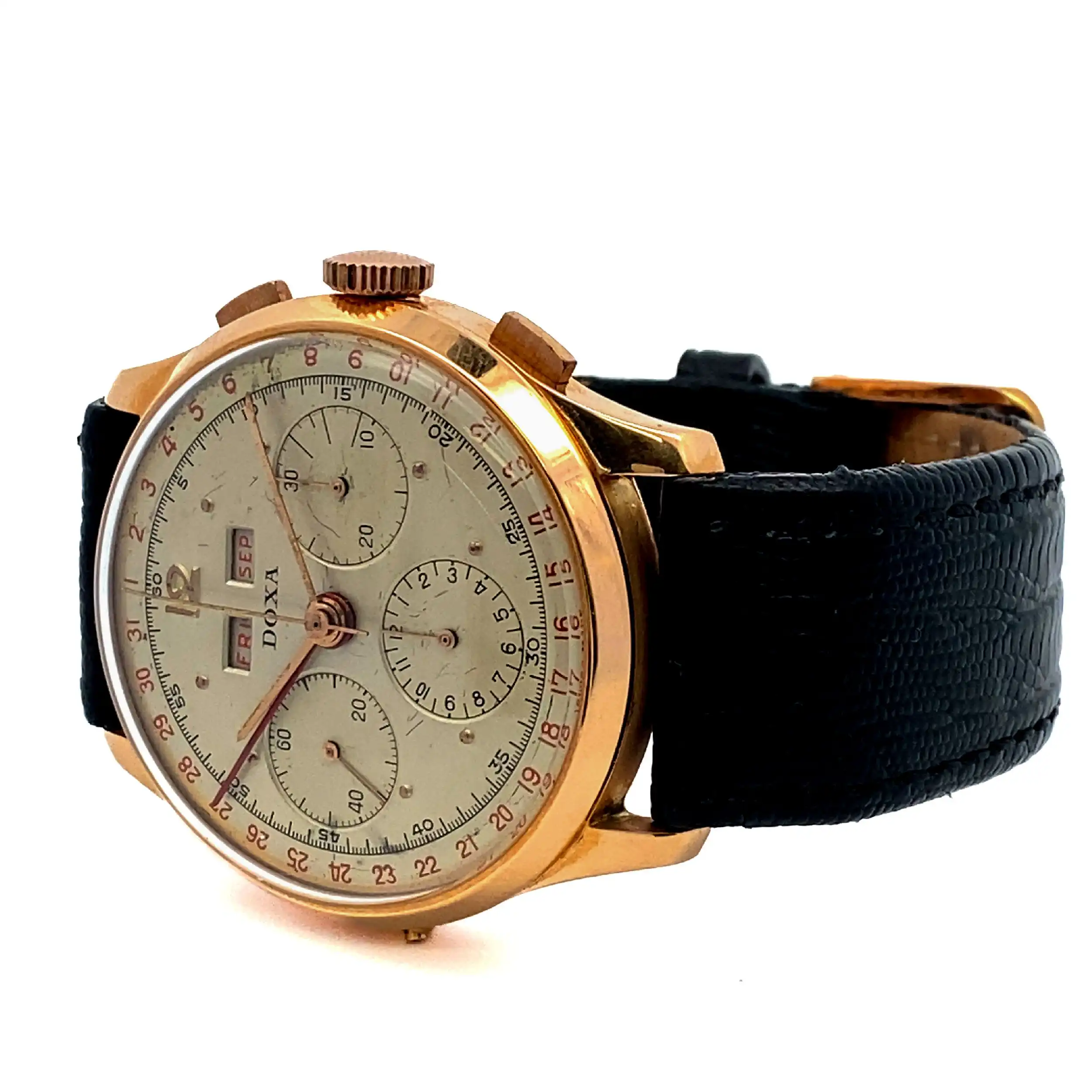 Herrenuhr Doxa Compax Triple Calendar Chronograph Rosegold Valjoux (301)