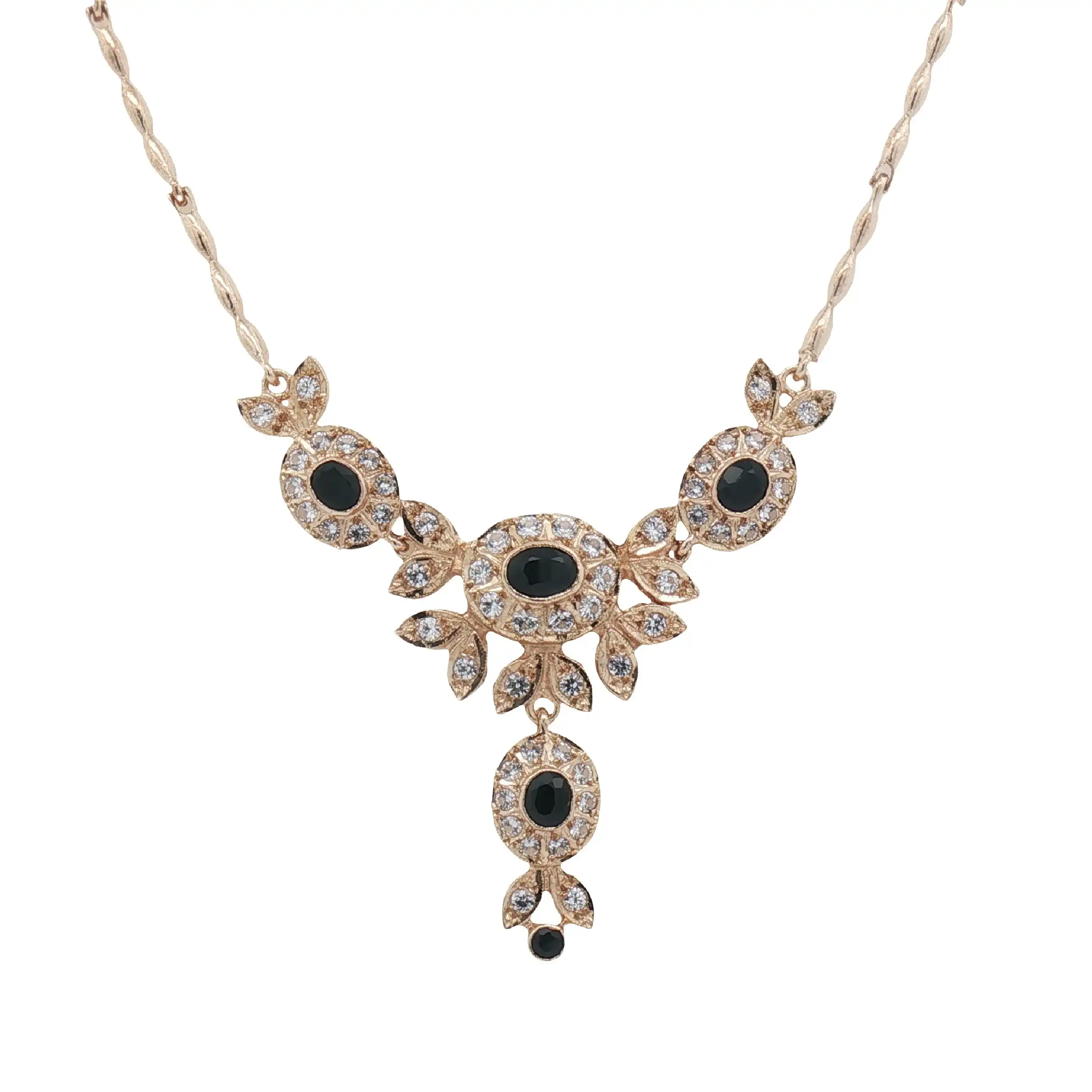 Collier Gelbgold mit blauen Farbsteinen und Zirkonia