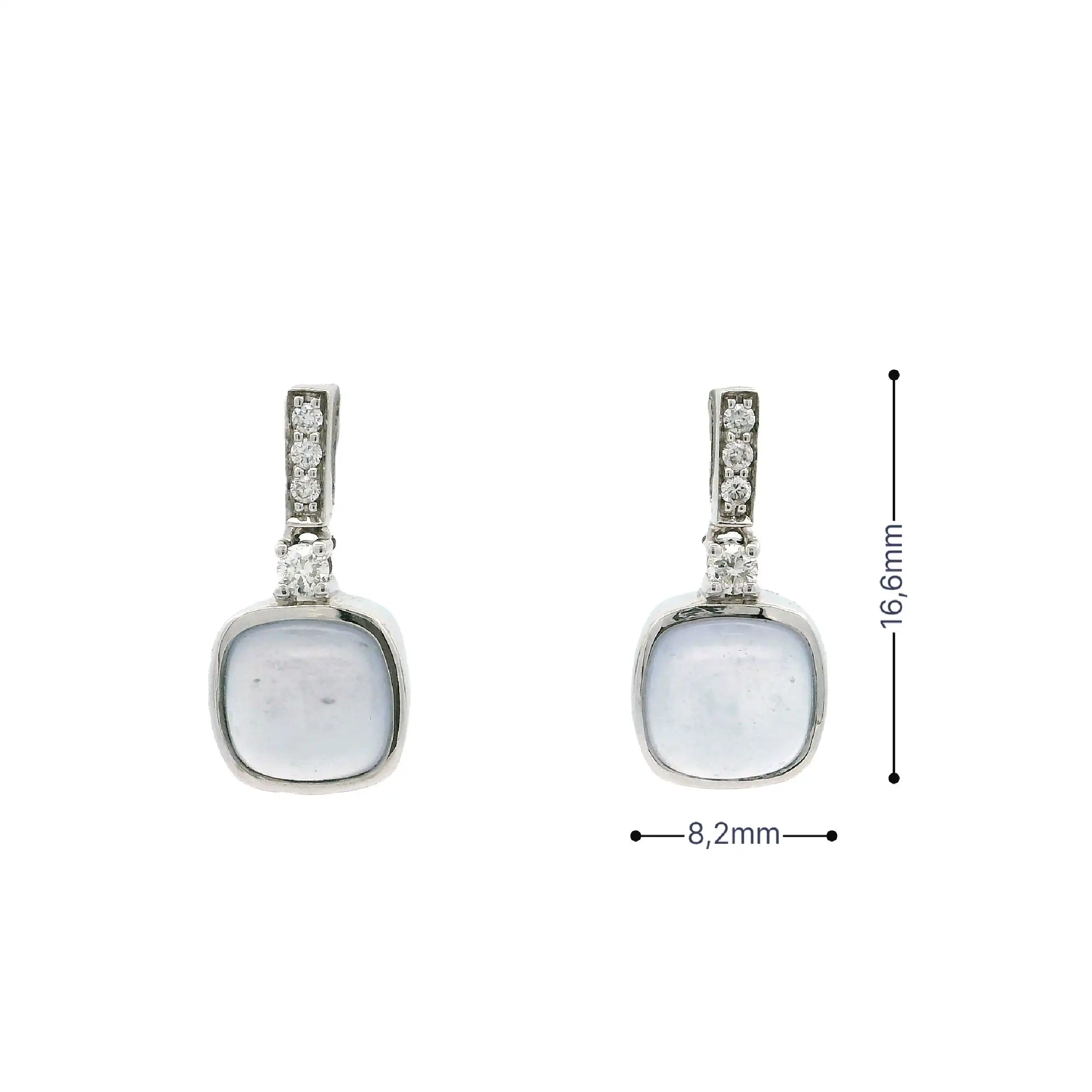 Ohrstecker Weißgold mit Chalcedon Cabochon & Brillanten, graviert mit je 0,06ct.