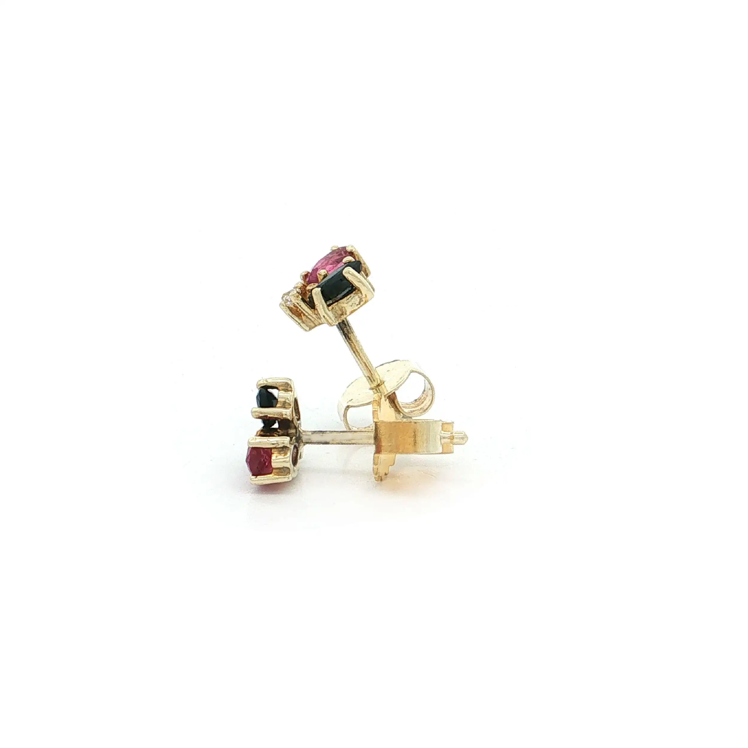Ohrstecker Gelbgold mit Saphir, Rubin und Diamant