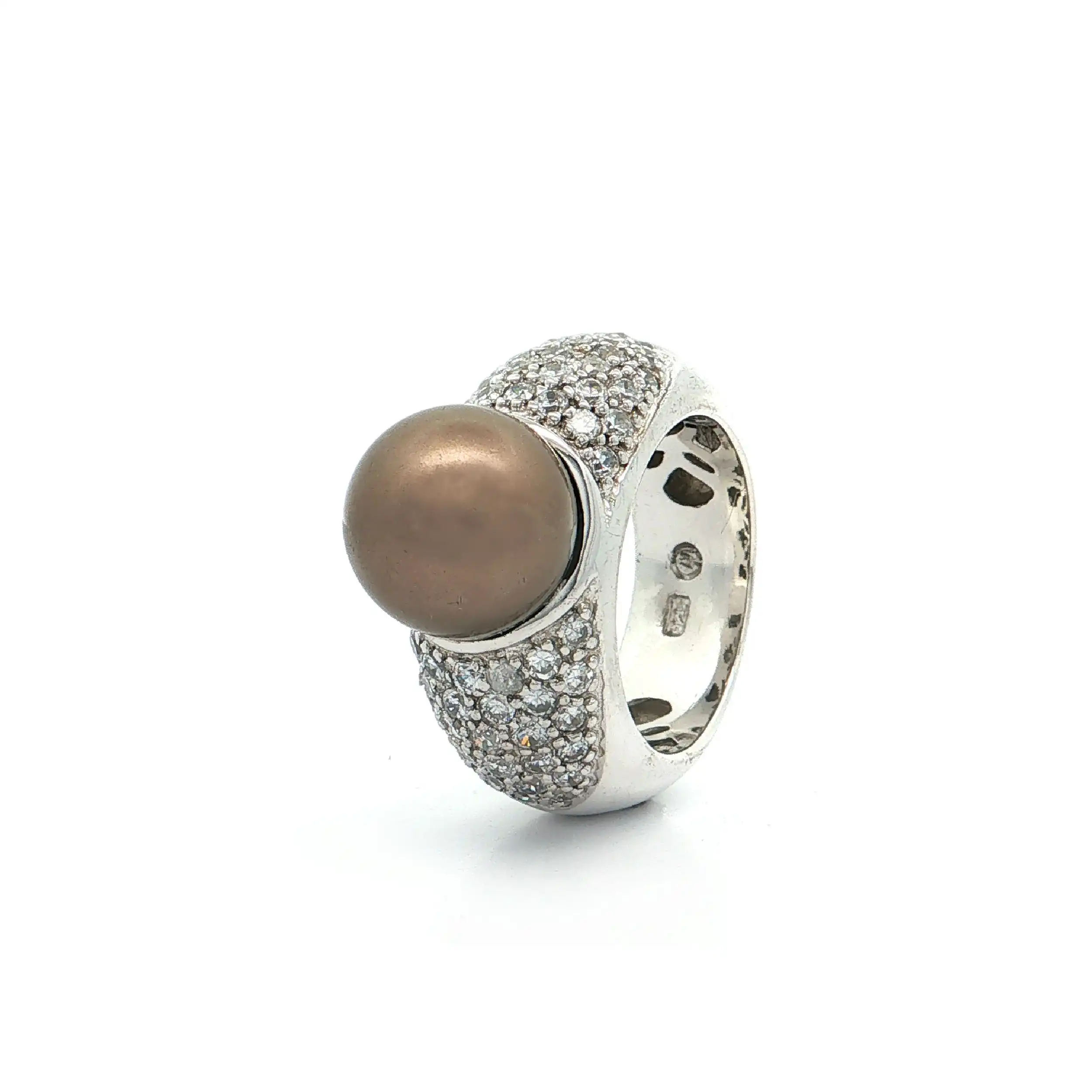 Ring Silber mit brauner Perle und Zirkonia