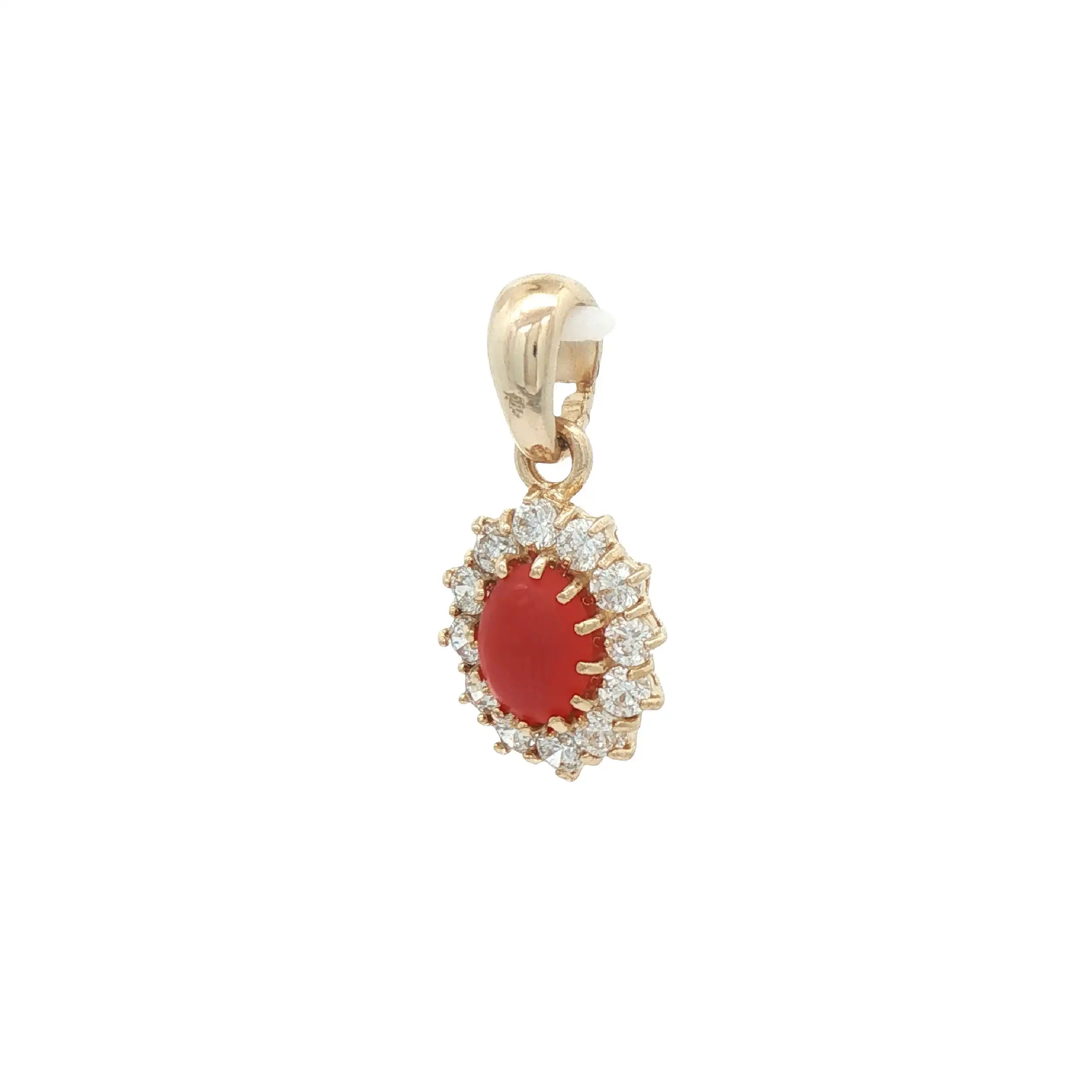 Anhänger Gelbgold mit Zirkonia und Koralle