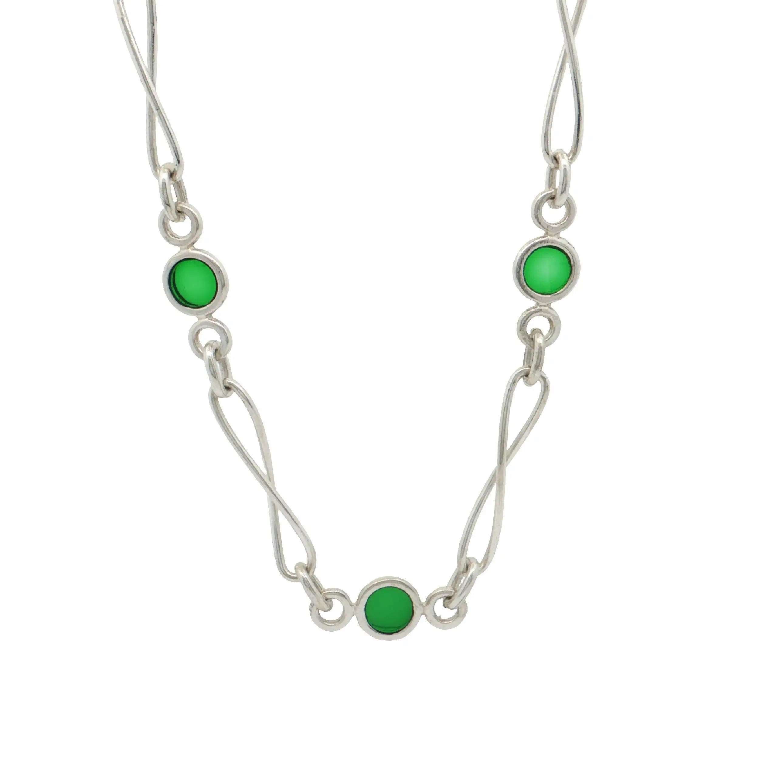 Kette Silber mit grünen Glassteinen