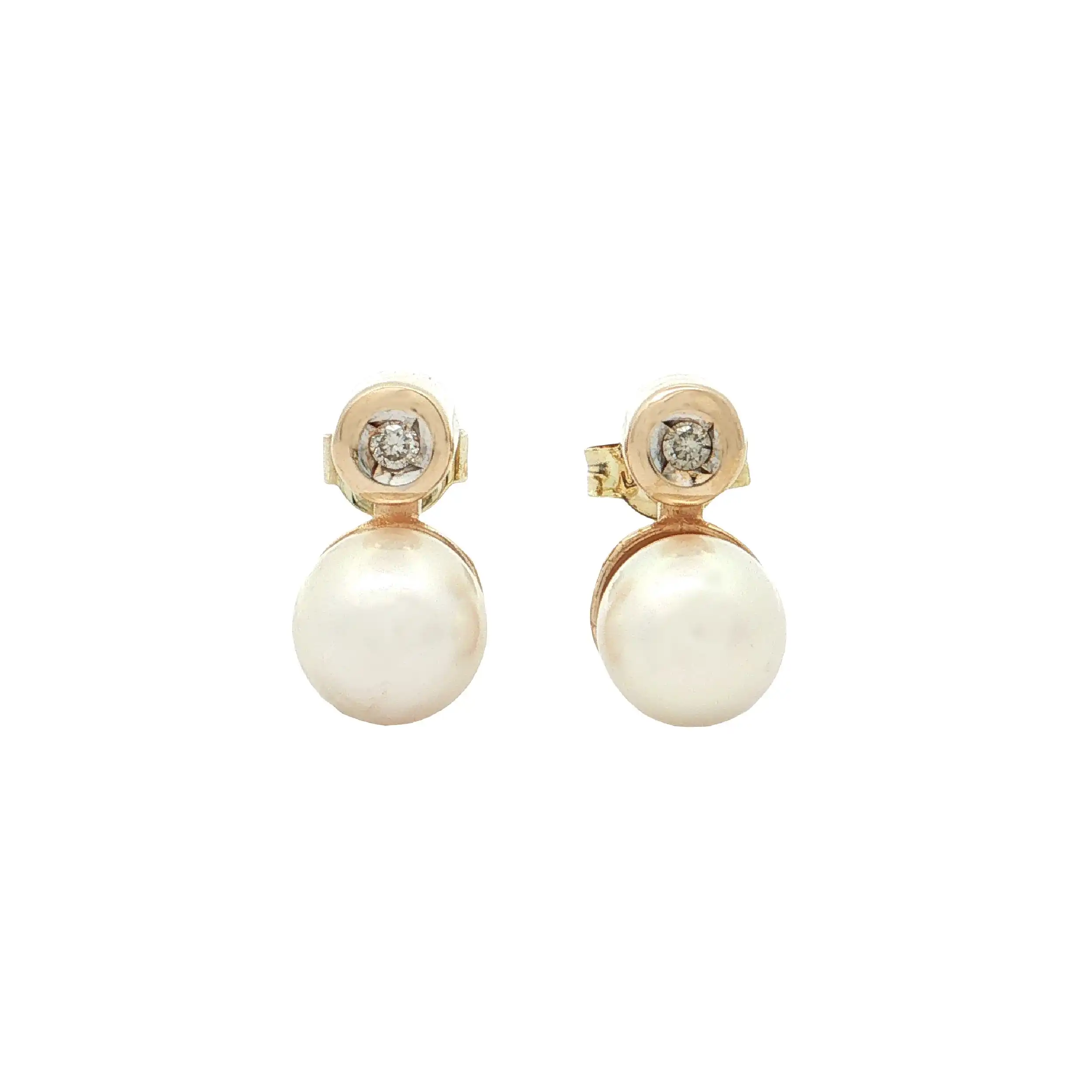 Ohrstecker Gelbgold mit Perle und Diamanten