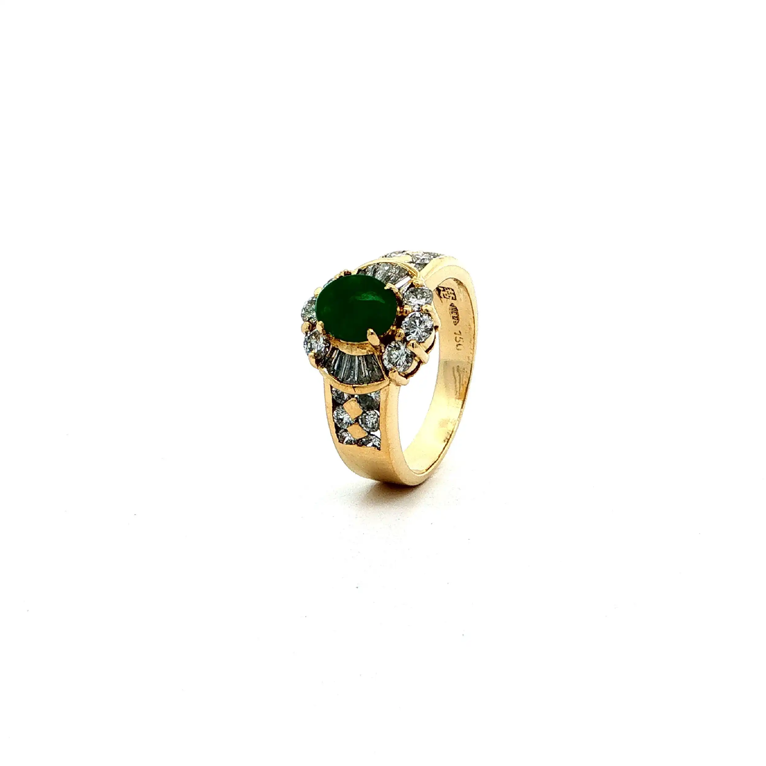 Ring Gelbgold mit Jade, Brillanten & Baguette-Diamanten
