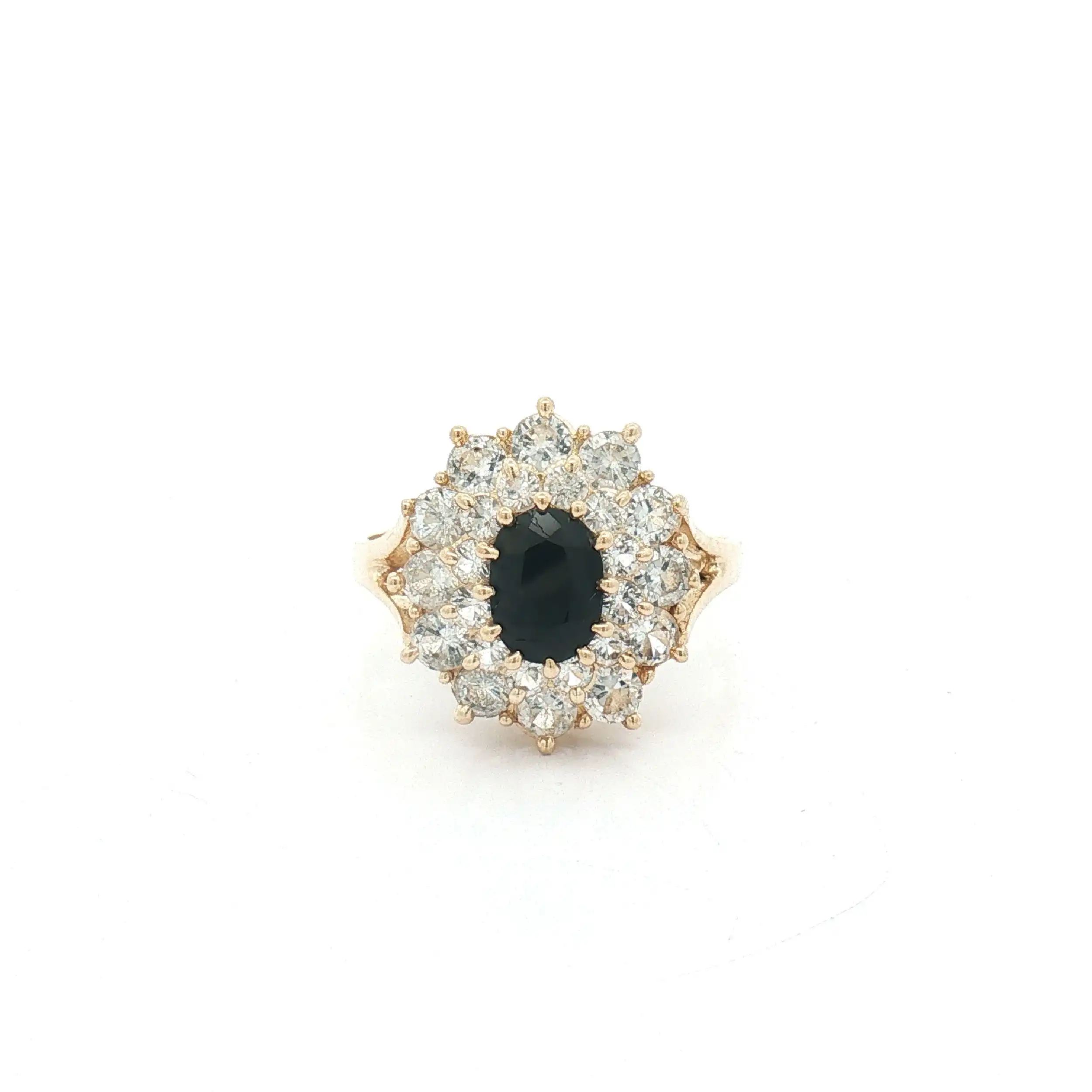 Ring Gelbgold mit blauem Farbstein und Zirkonia