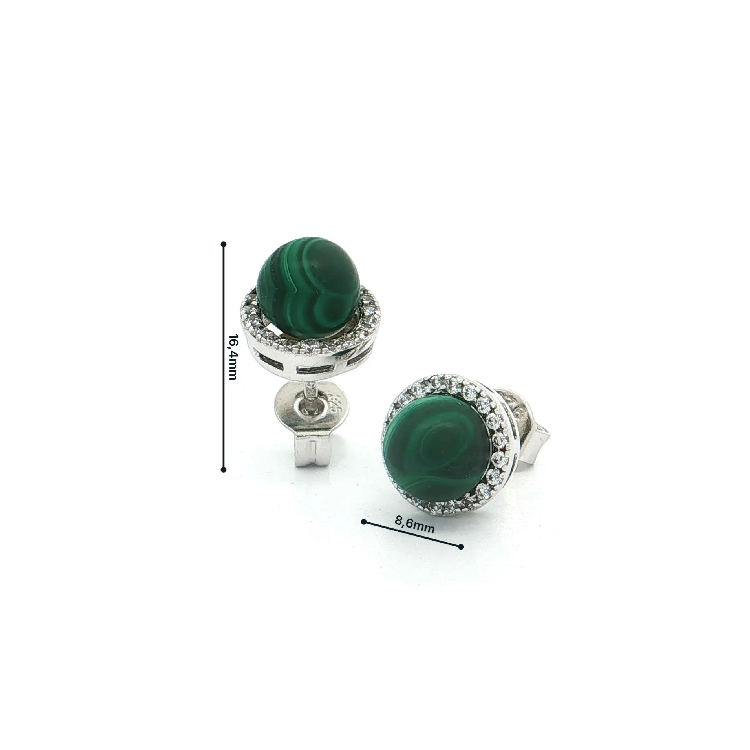 Ohrstecker Silber mit Malachit und Zirkonia