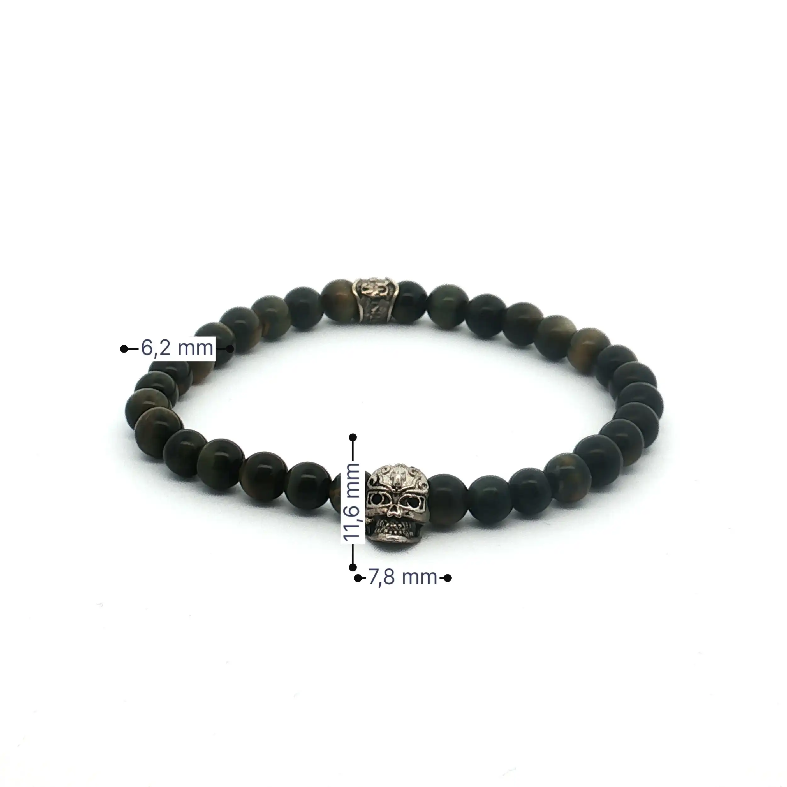 Armband Tigerauge mit Silber Totenkopf Armband Tigerauge mit Silber Totenkopf