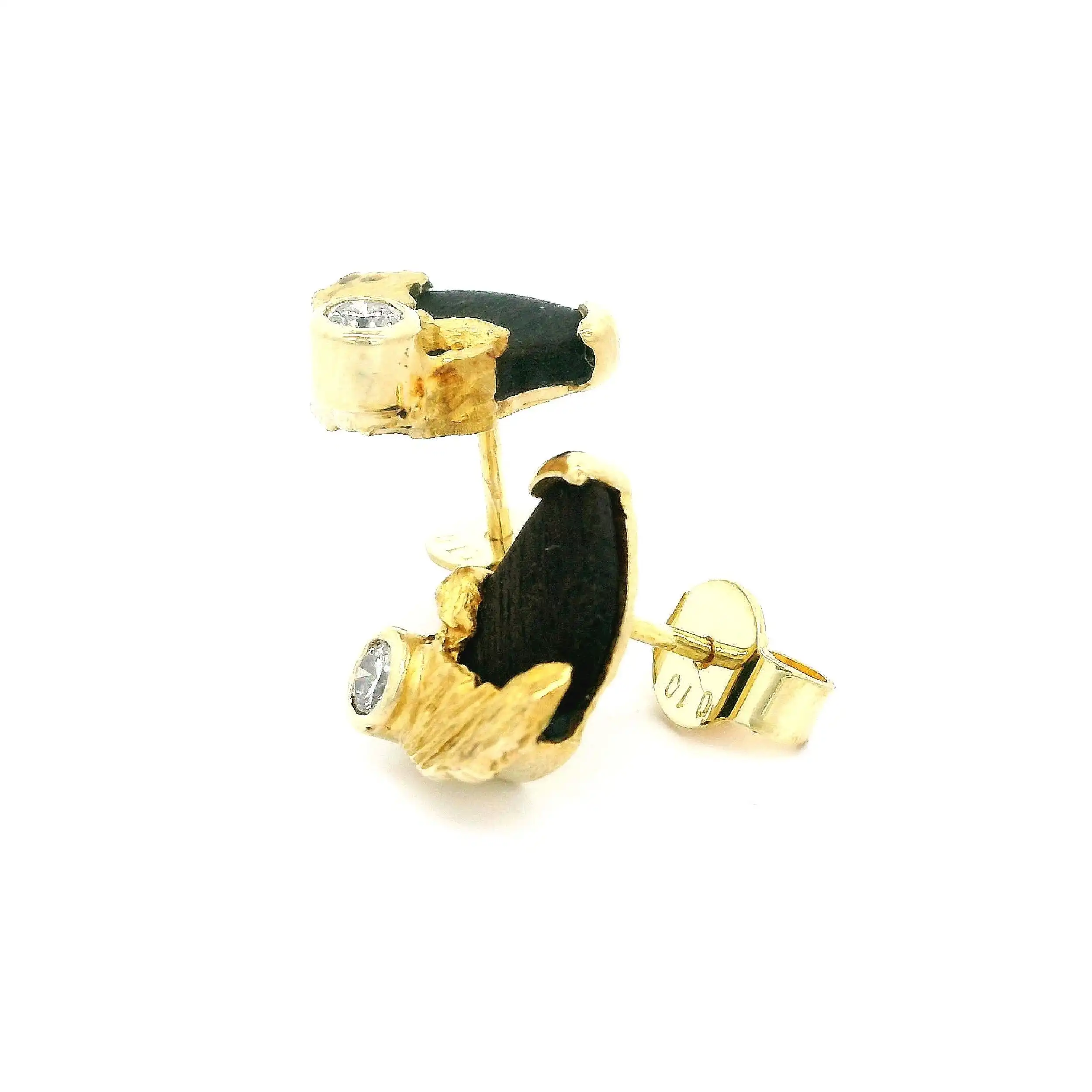 Paar Ohrringe Gelbgold mit Ebenholz und Brillanten