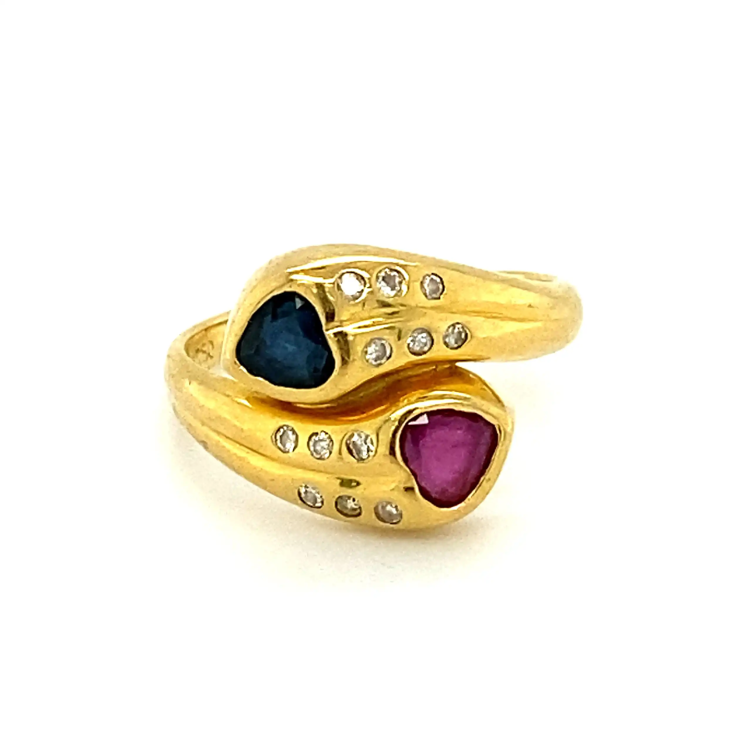 Ring Gelbgold mit Brillanten und rot/blauen Farbsteinen Ring Gelbgold mit Brillanten und rot/blauen Farbsteinen