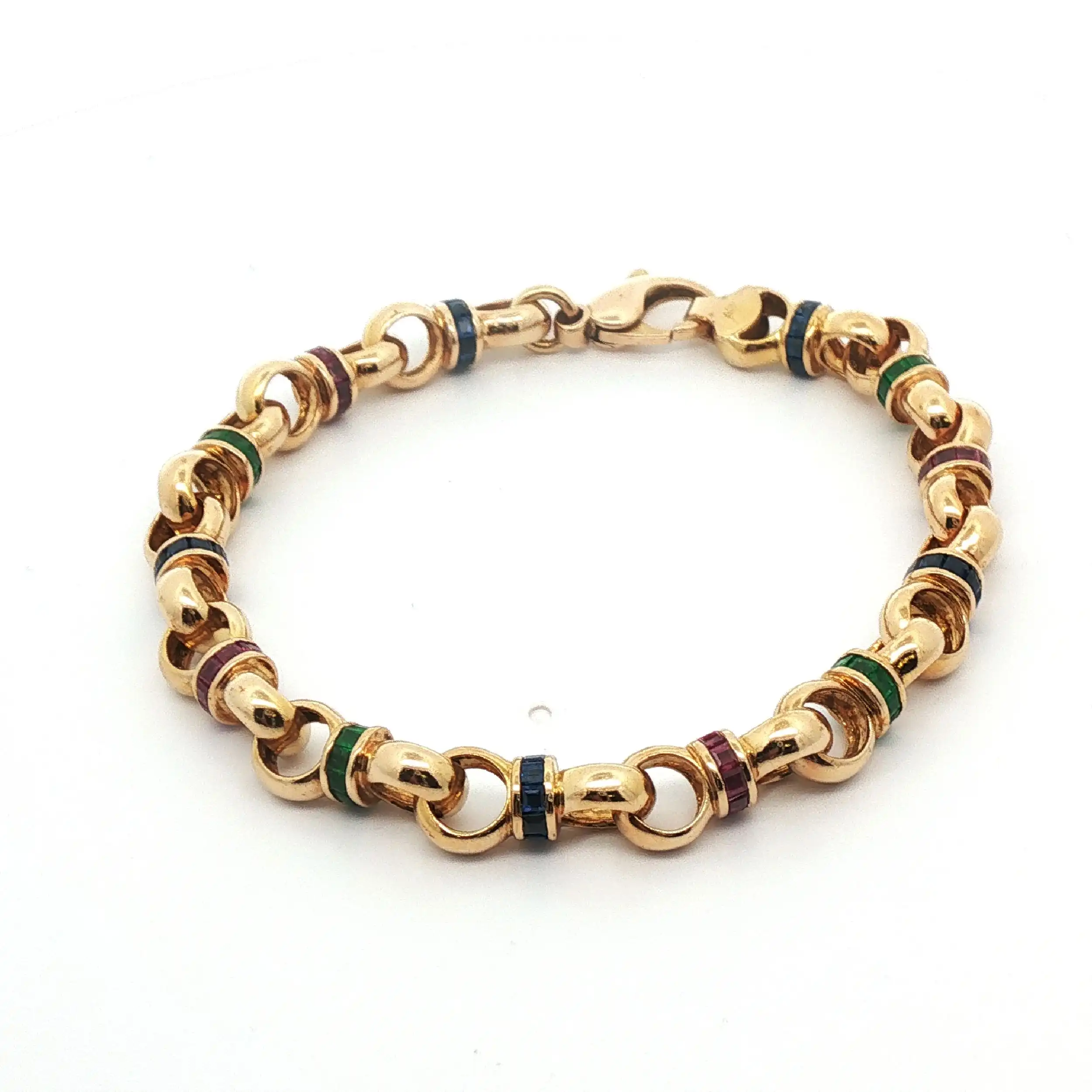 Erbsarmband Gelbgold mit Rubin, Smaragd und Saphiren Erbsarmband Gelbgold mit Rubin, Smaragd und Saphiren