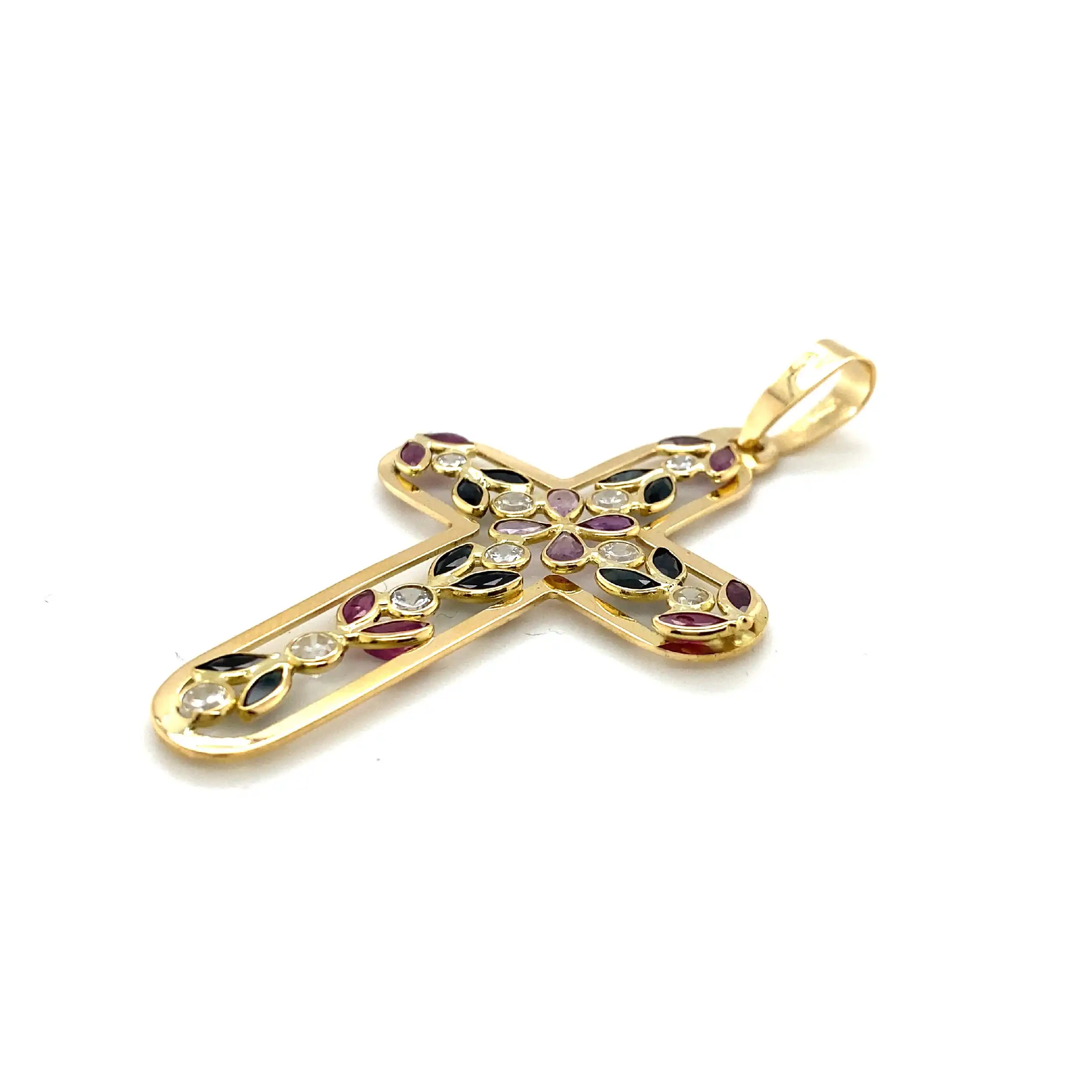 Kreuzanhänger Gelbgold mit Zirkonia und bunten Farbsteinen Kreuzanhänger Gelbgold mit Zirkonia und bunten Farbsteinen