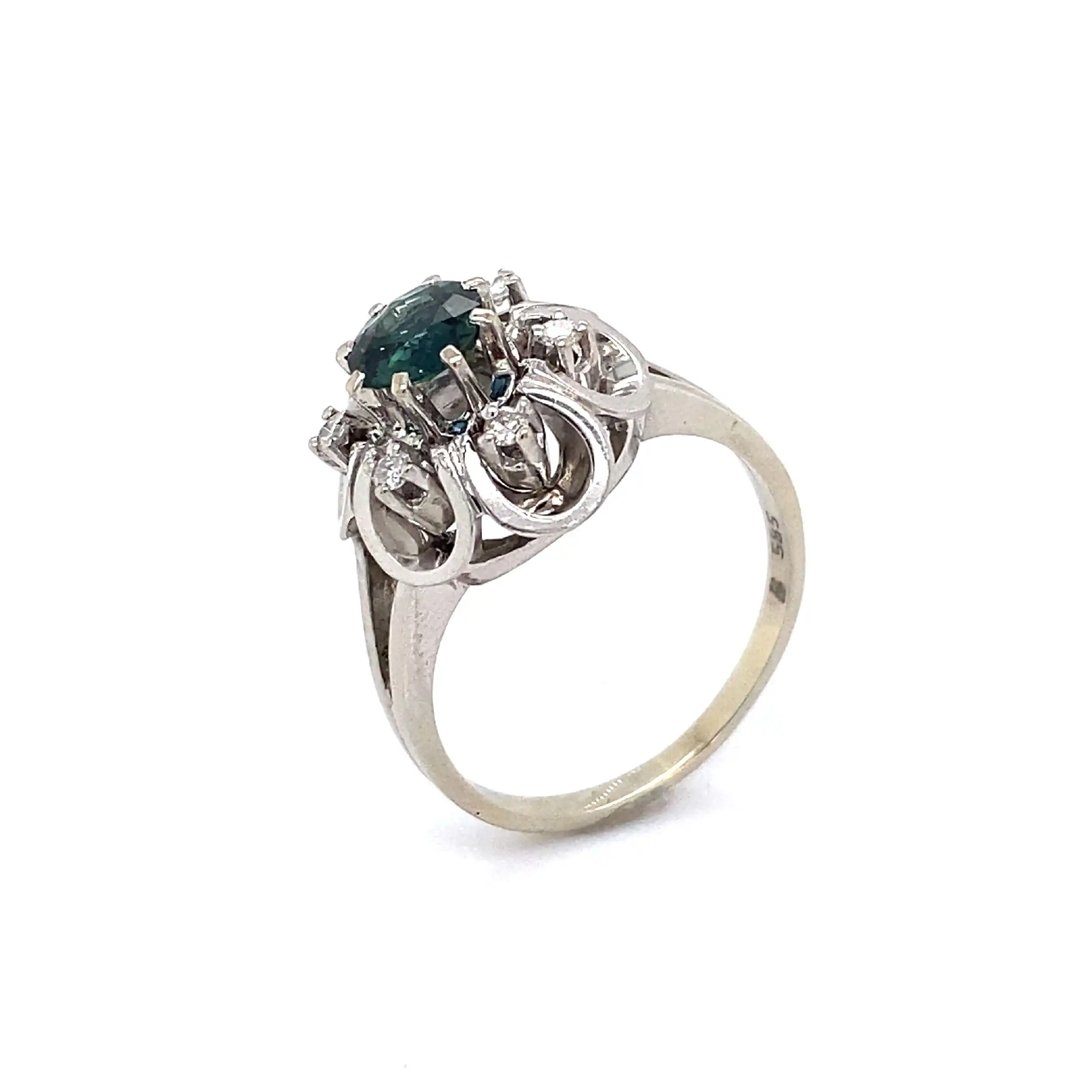 Ring Weißgold mit blauem Farbstein und Brillanten Ring Weißgold mit blauem Farbstein und Brillanten