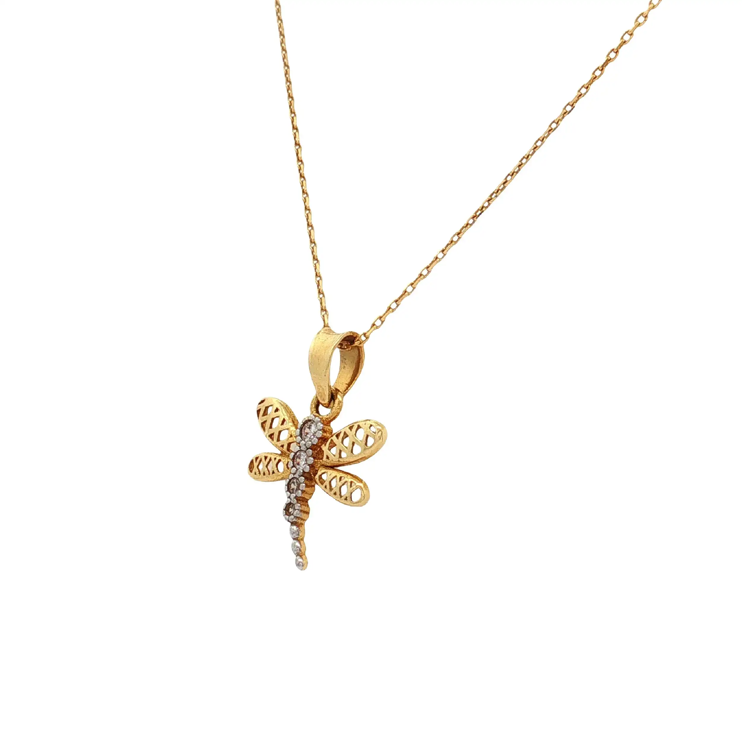 Kette mit Anhänger Gelbgold Libelle Zirkoniabesatz Kette mit Anhänger Gelbgold Libelle Zirkoniabesatz