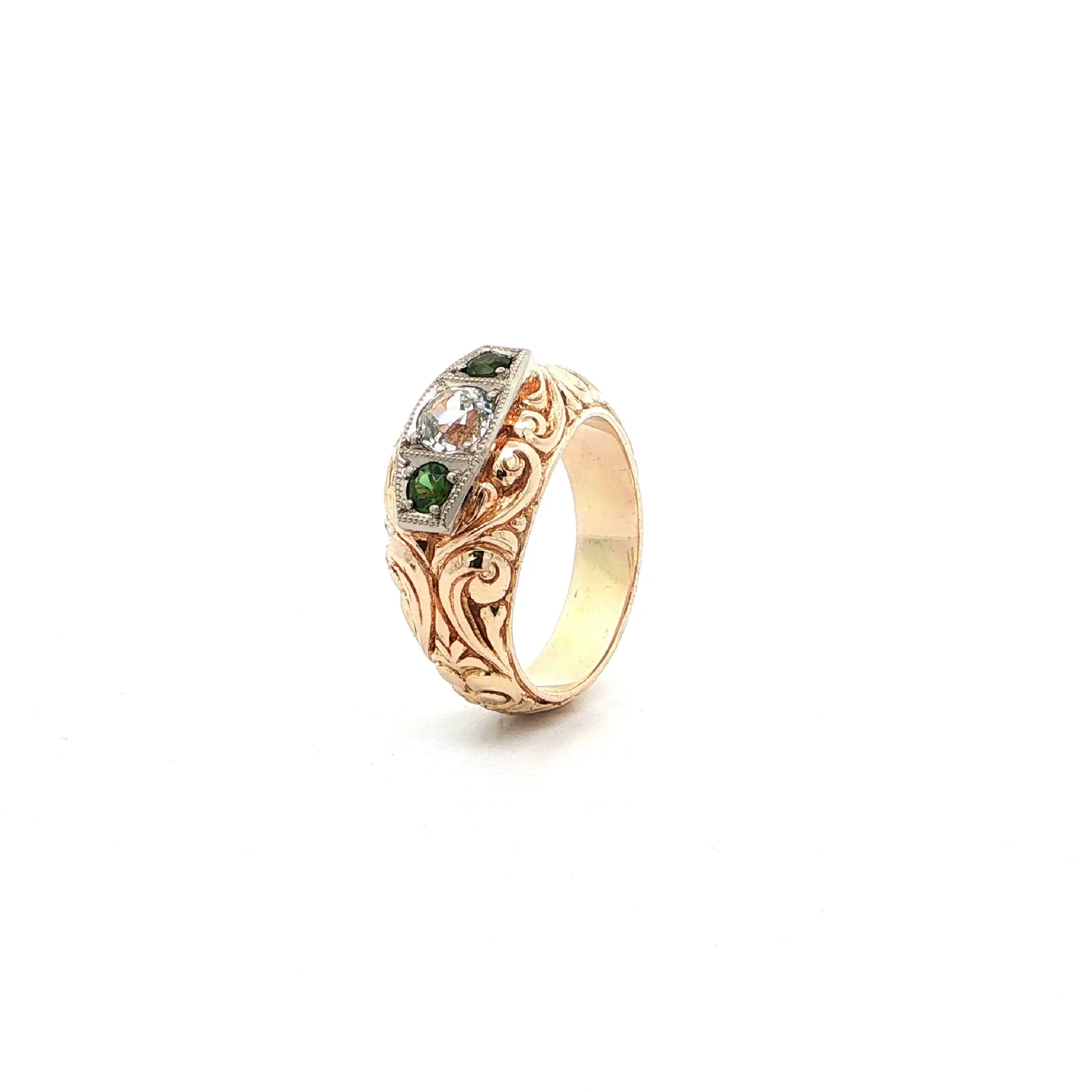 Ring Gelbgold mit grünen Farbsteinen & Zirkonia Ring Gelbgold mit grünen Farbsteinen & Zirkonia