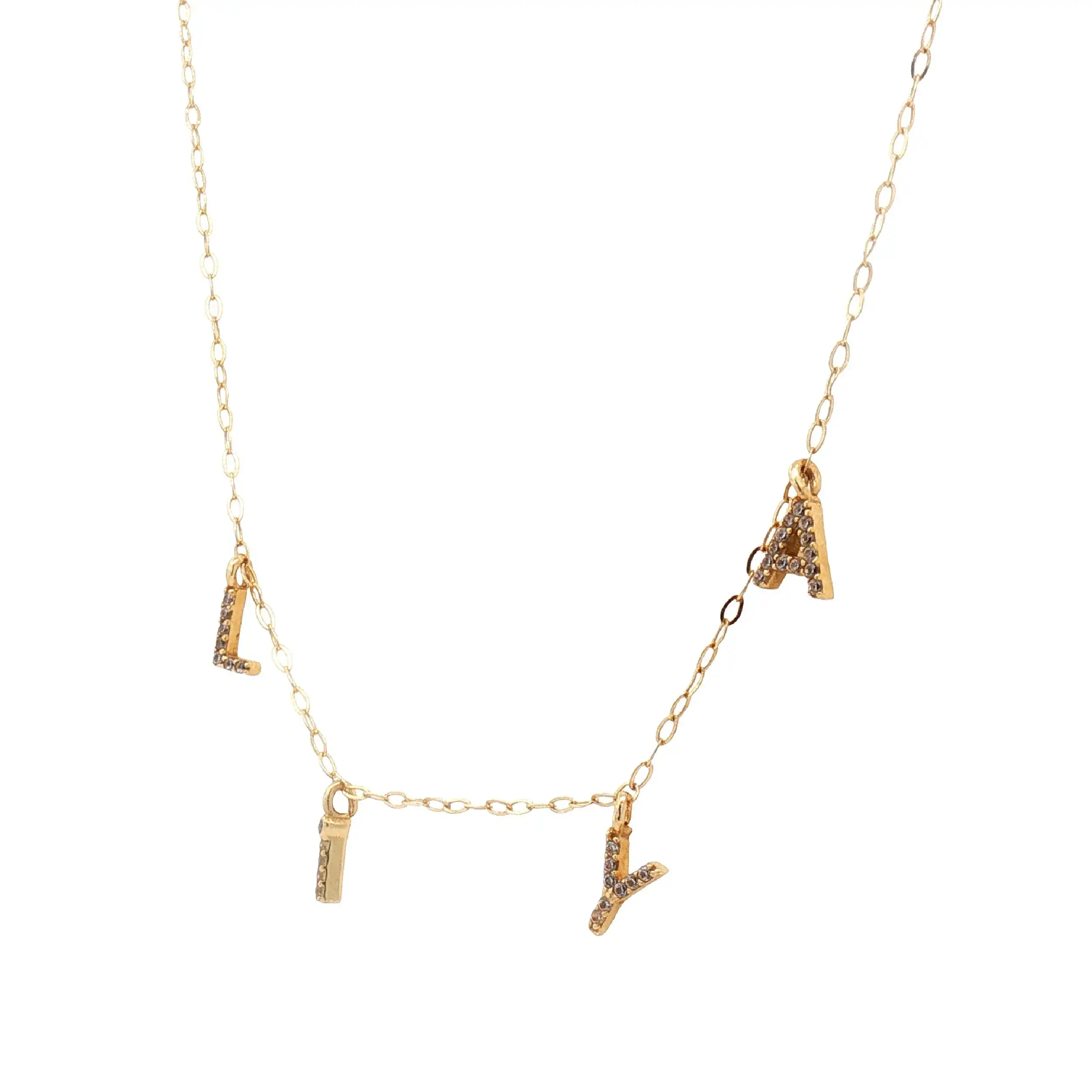 Ankerkette Gelbgold mit Anhängern und Zirkonia Ankerkette Gelbgold mit Anhängern und Zirkonia