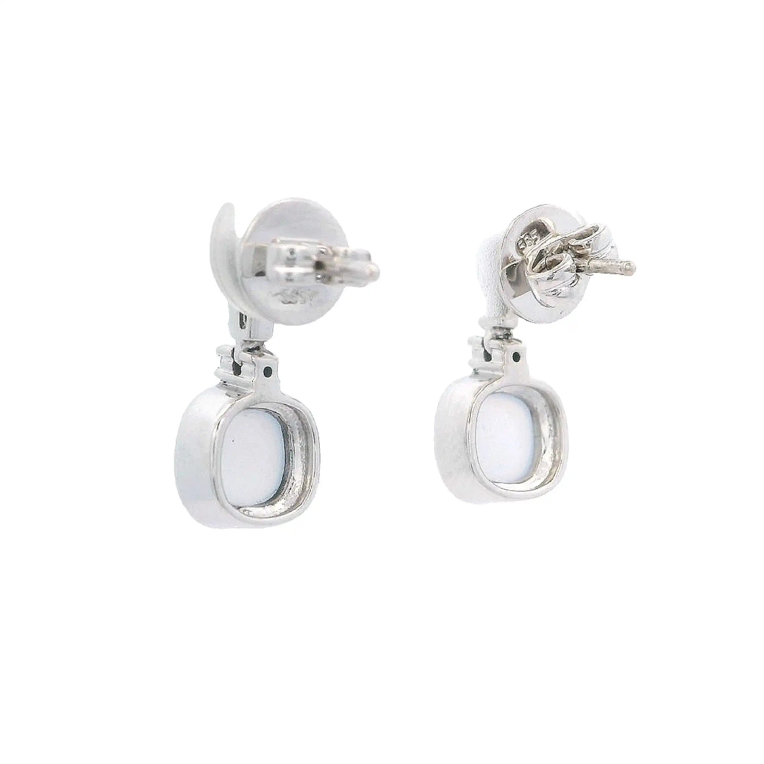 Ohrstecker mit Chalcedon Cabochon hellblau und Brillanten