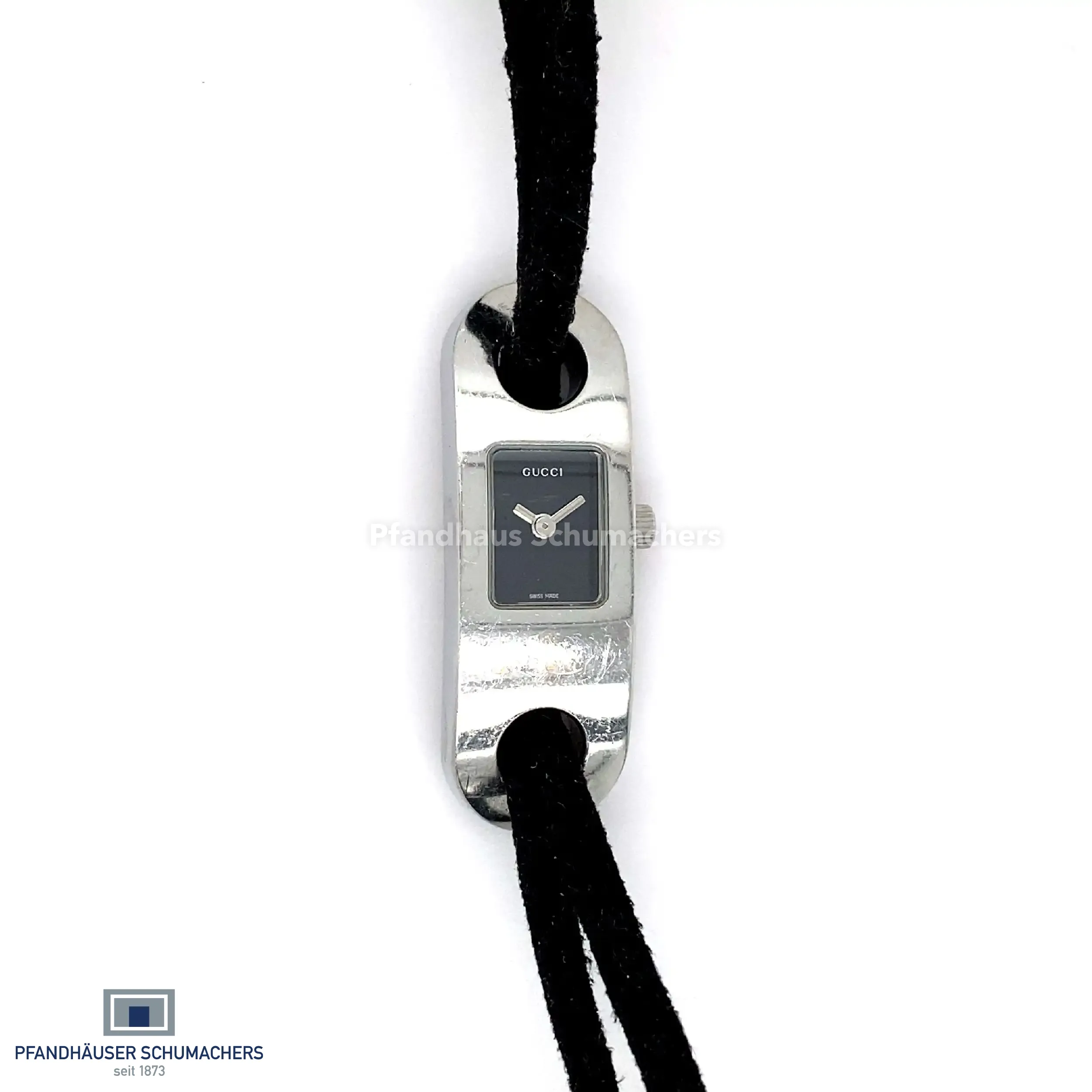 Damenuhr Gucci 6100L Watch timepieces schwarzes Lederarmband 