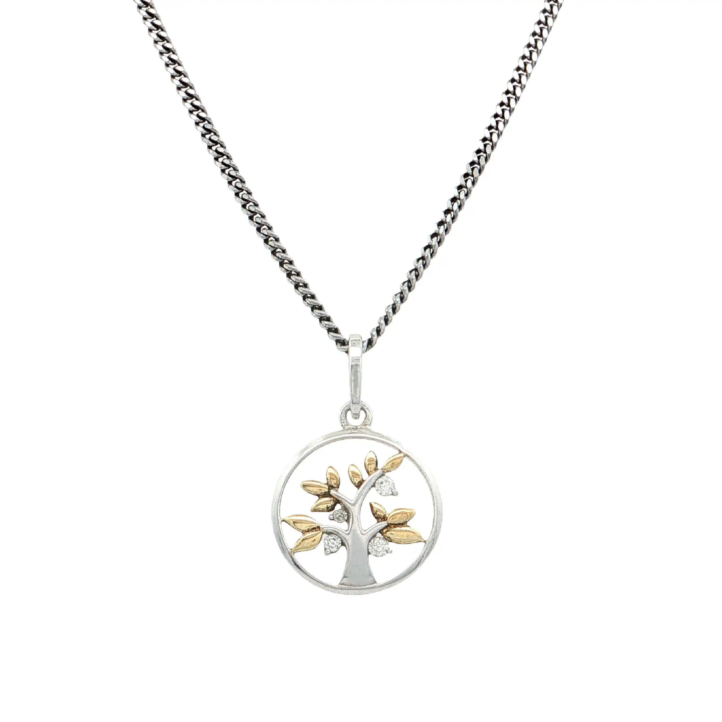 Kette Silber mit Anhänger Bicolor "Lebensbaum"