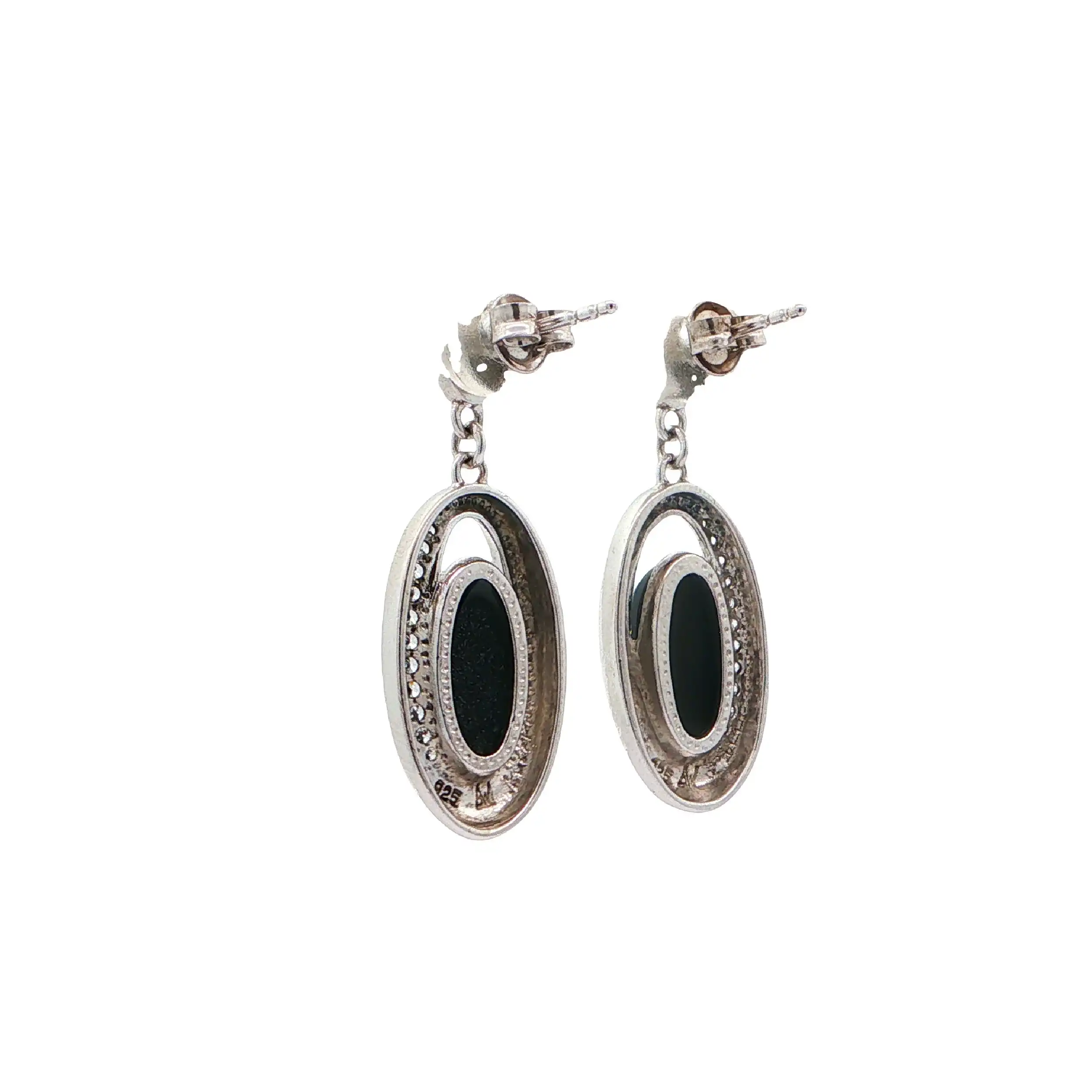 Ohrstecker Silber mit schwarzem Farbstein & Zirkonia