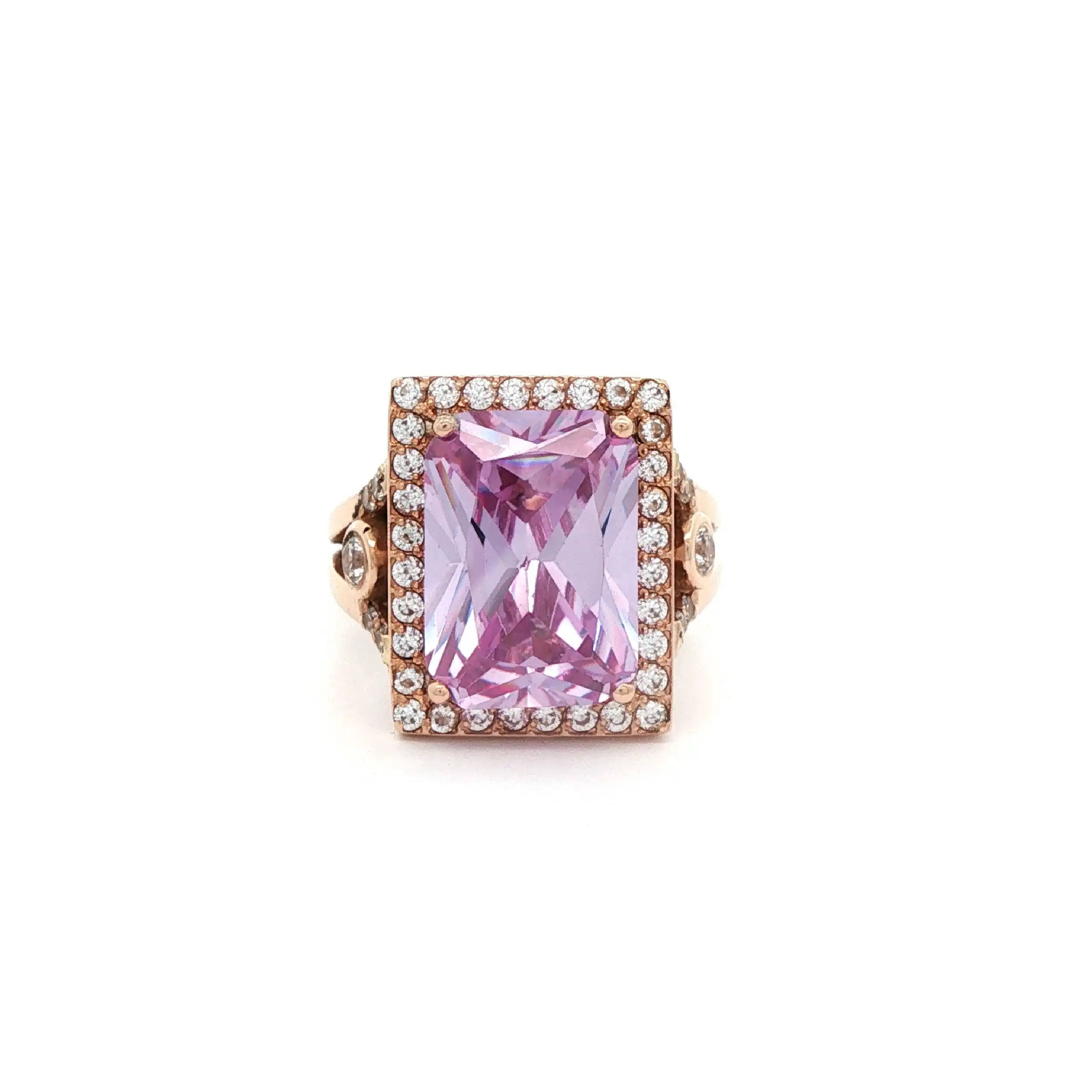 Ring Rotgold mit helllila Farbstein und Zirkonia Ring Rotgold mit helllila Farbstein und Zirkonia