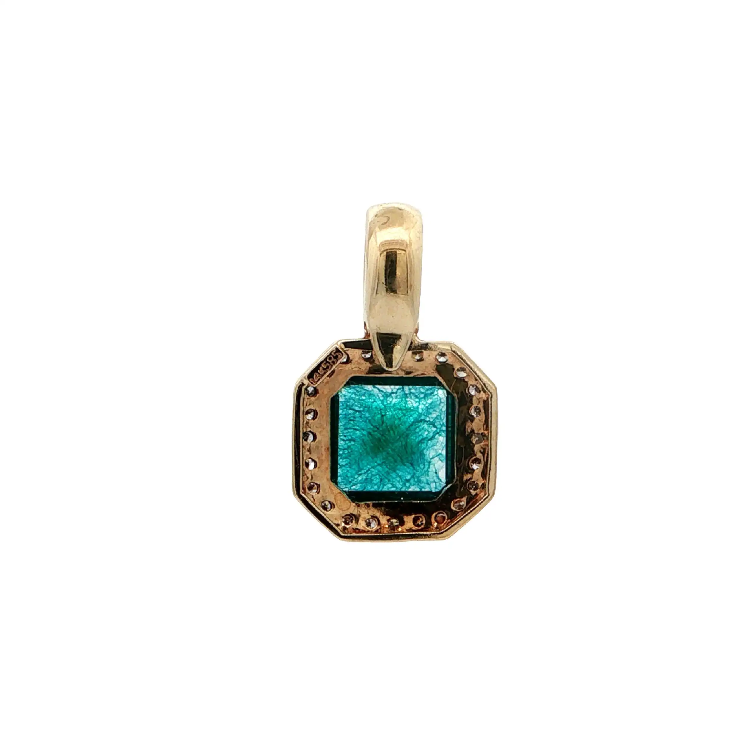 Anhänger Gelbgold mit Synthetischen Smaragd & Diamanten