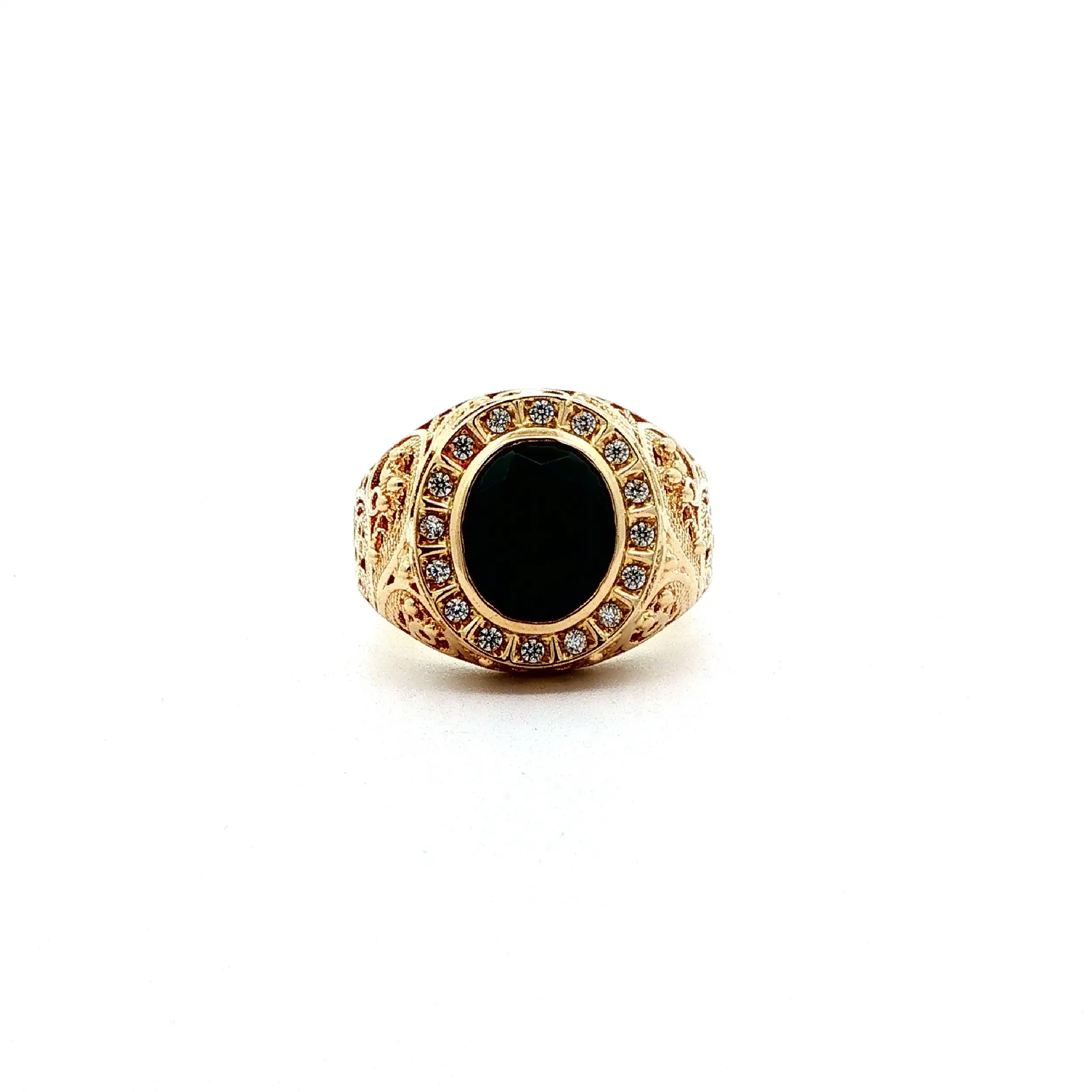 Ring Gelbgold mit schwarzem Farbstein & Zirkonia
