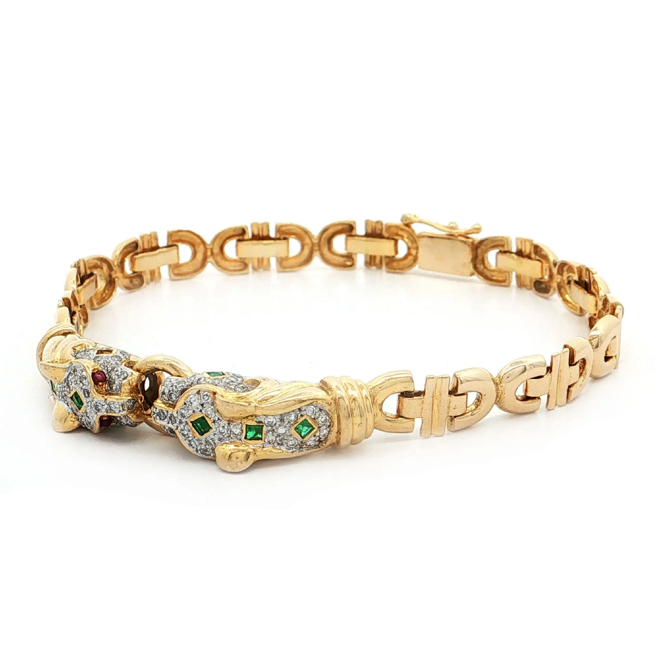 Armband Bicolor mit Brillanten, Smaragden und Rubinen