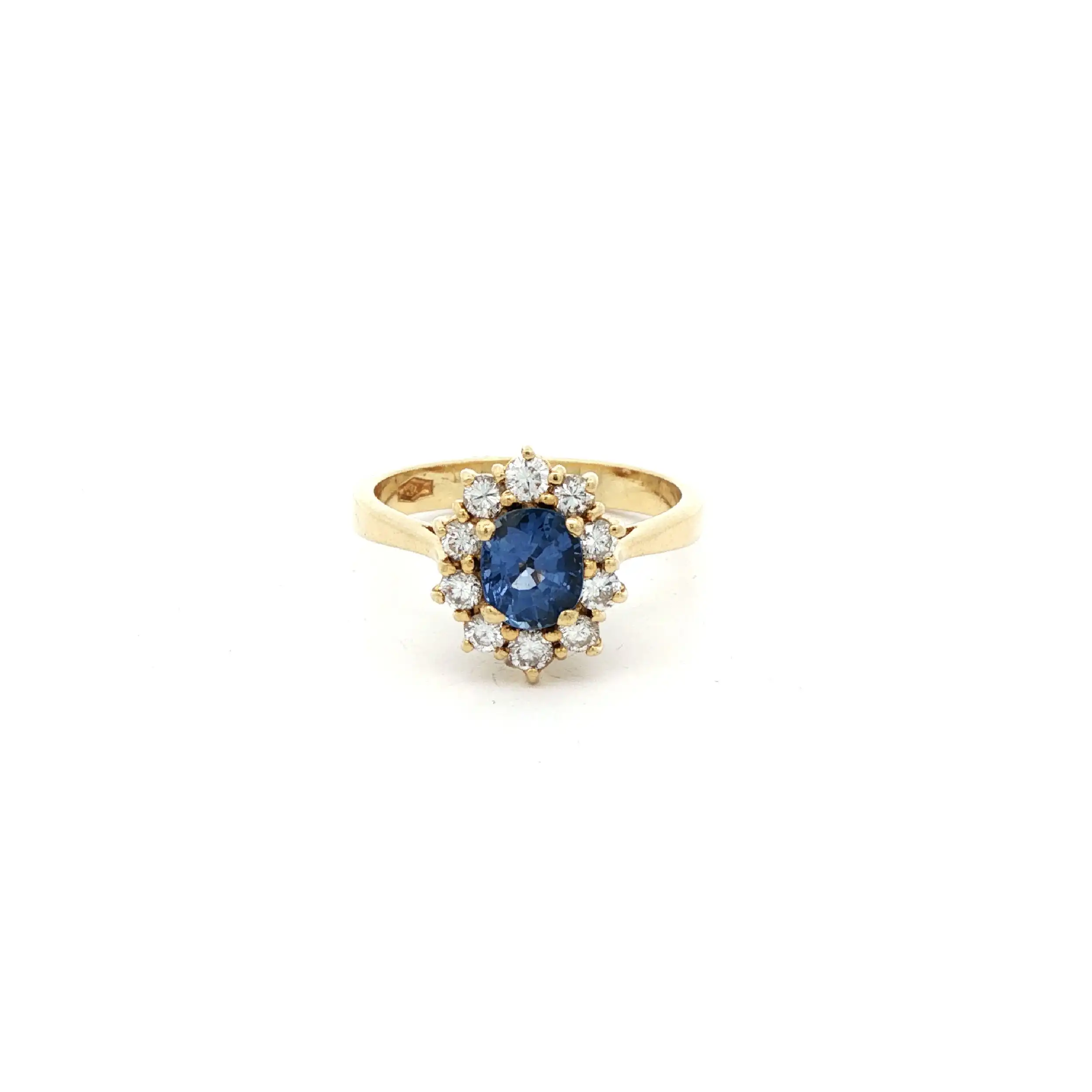 Ring Gelbgold mit hellblauen Farbstein und Brillanten Ring Gelbgold mit hellblauen Farbstein und Brillanten